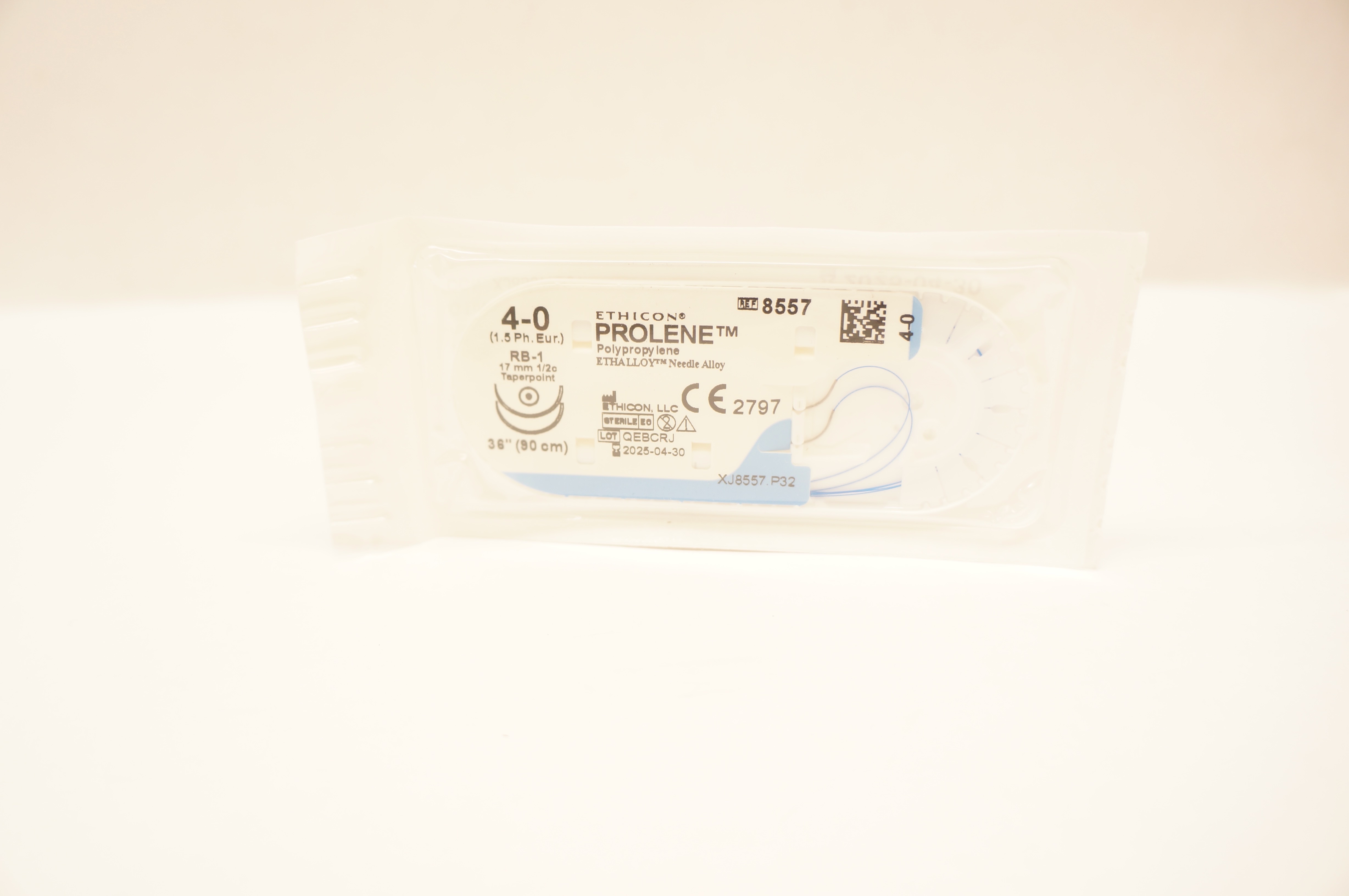 Ethicon 8557 4-0 Prolene Polypropylene Stre RB-1 17mm 1/2c Taperpoint 36 inch