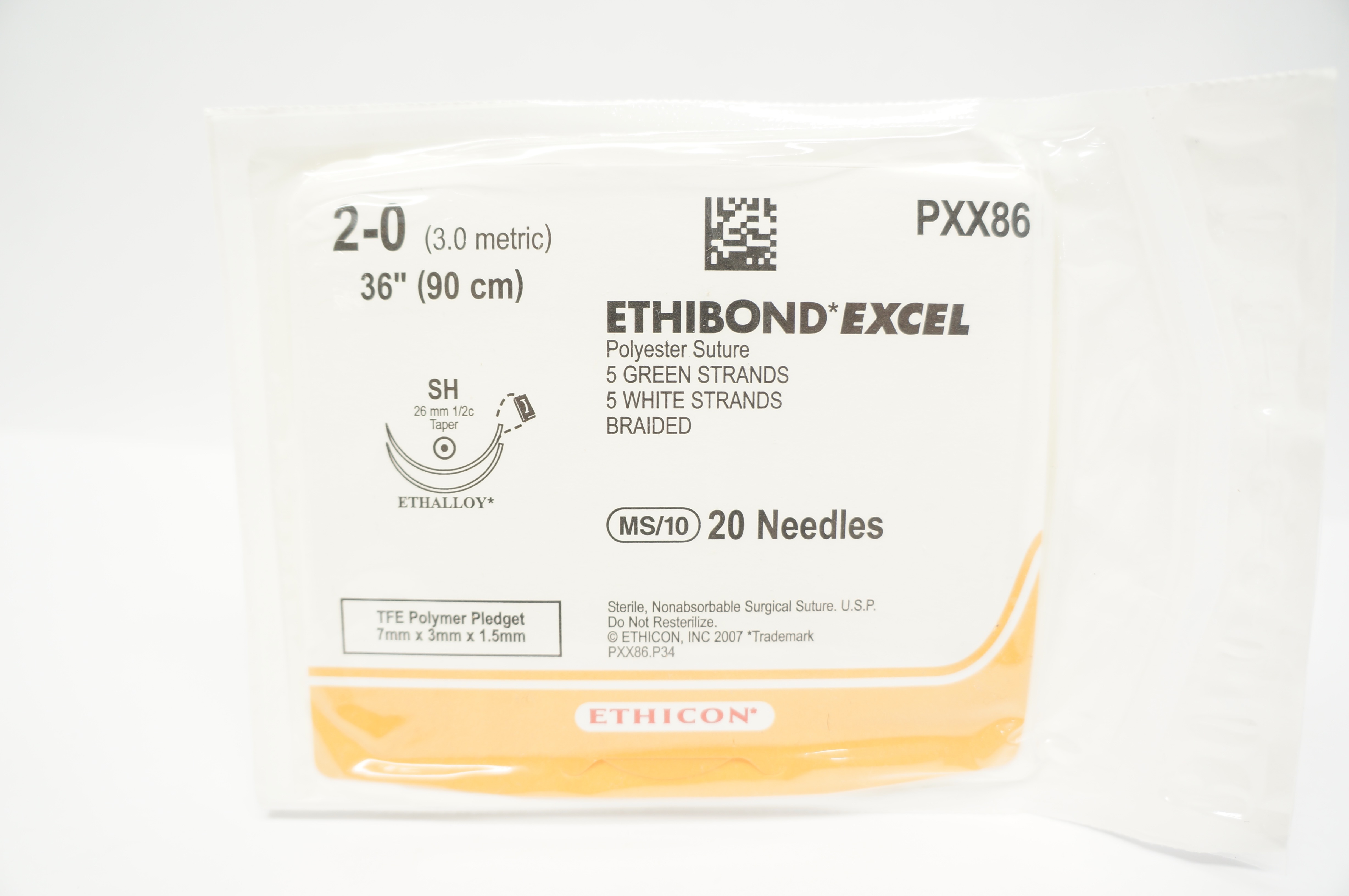 Ethicon PXX86 2-0 ETHIBOND EXCEL SH 26mm 1/2c 36in. (x)
