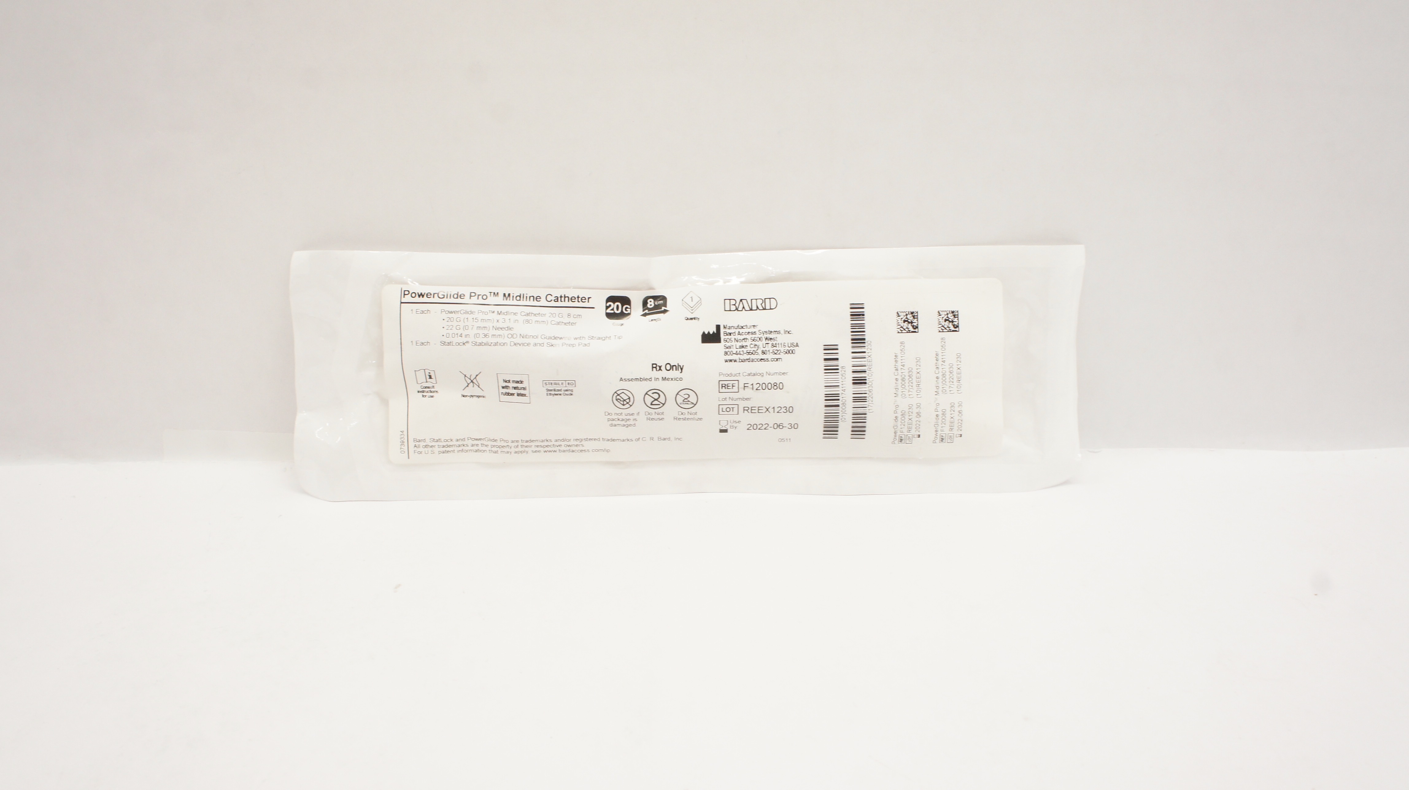 Bard F120080 Power Glide Pro Midline Cath. 20G x 8cm (x)