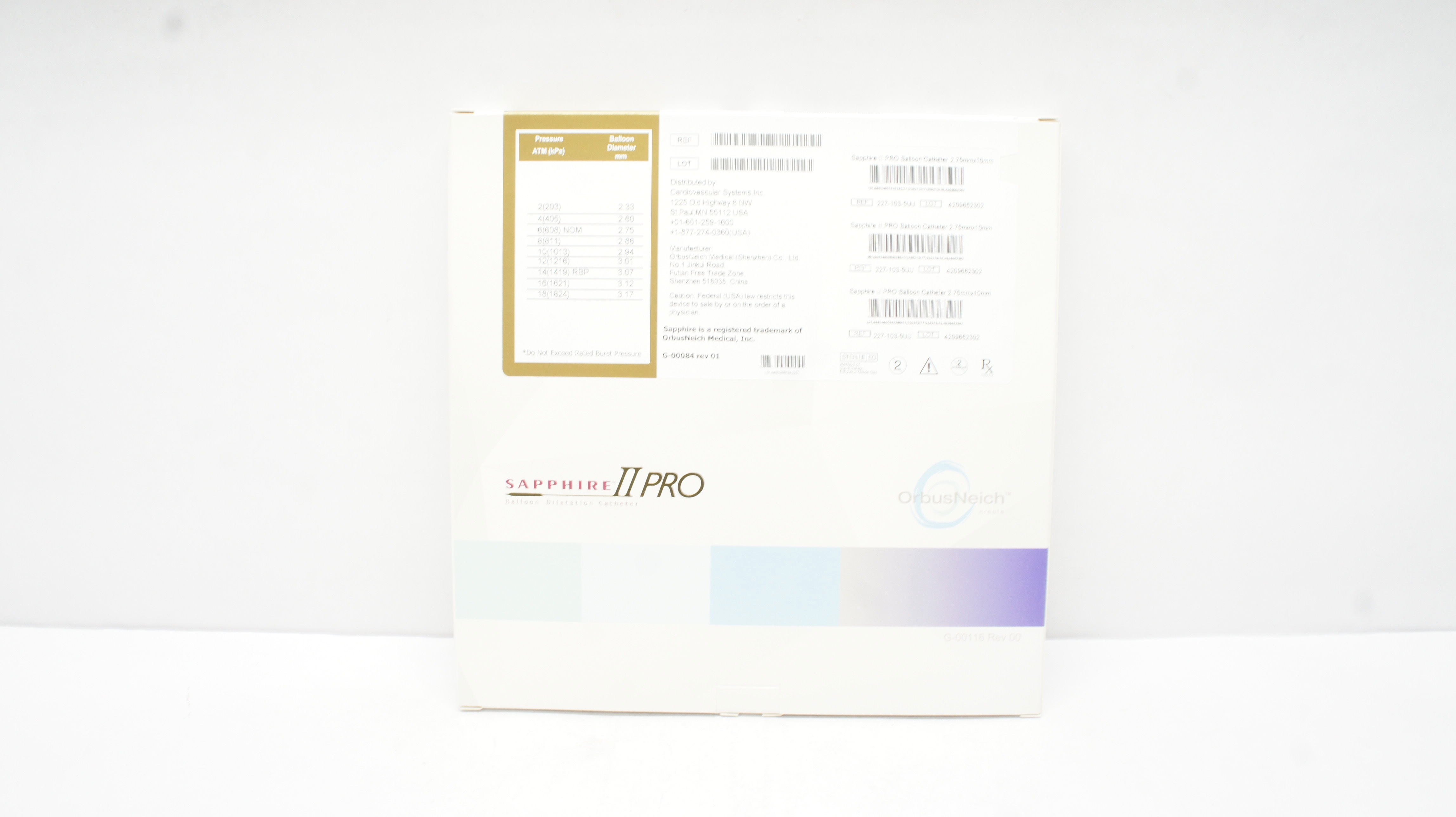 OrbusNeich 227-103-5UU Sapphire II Pro Balloon Dilation Cath. 2.75mm x 10mm