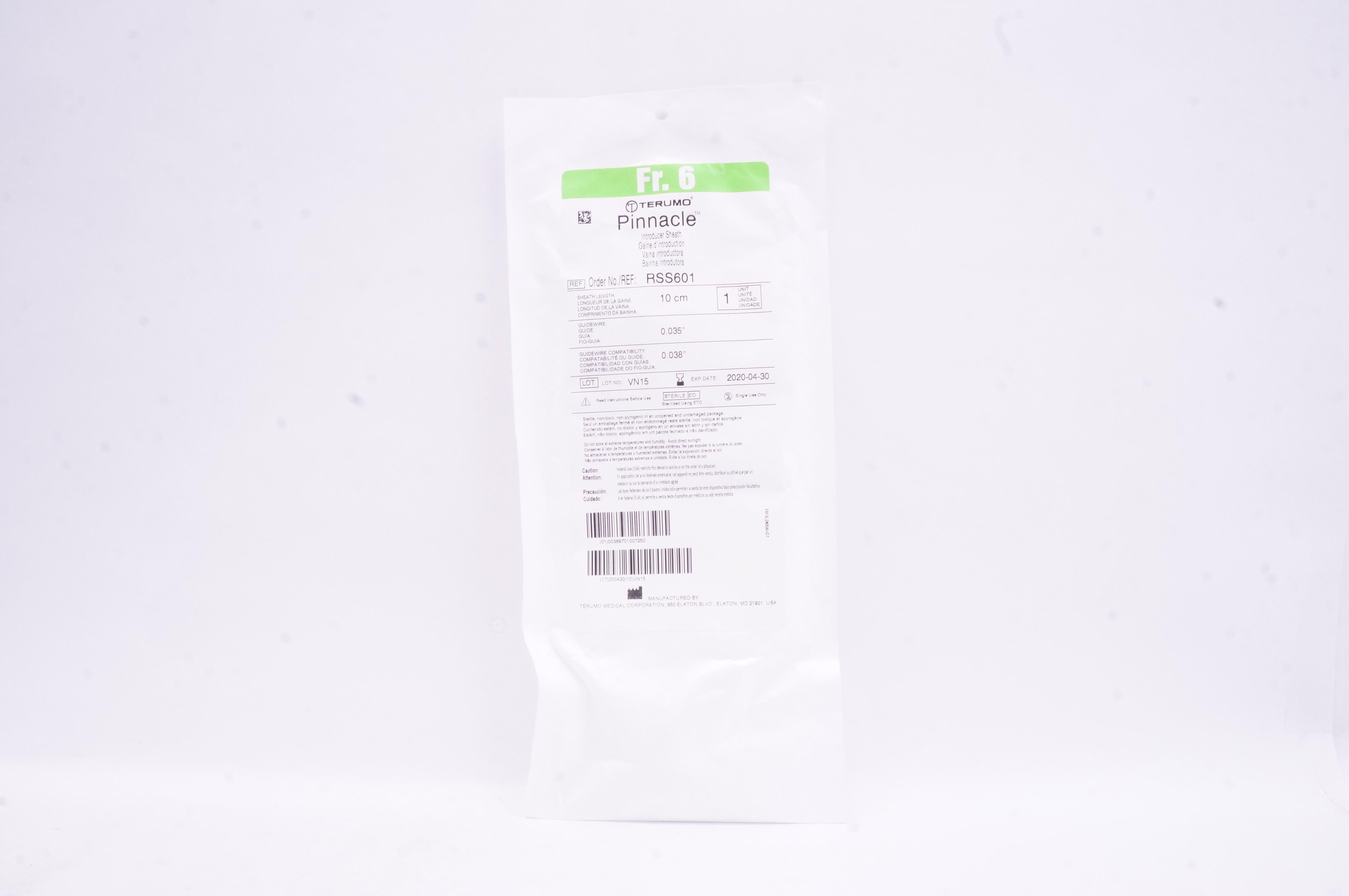 Terumo RSS601 Pinnacle Introducer Sheath 6Fr. x 10cm (x)