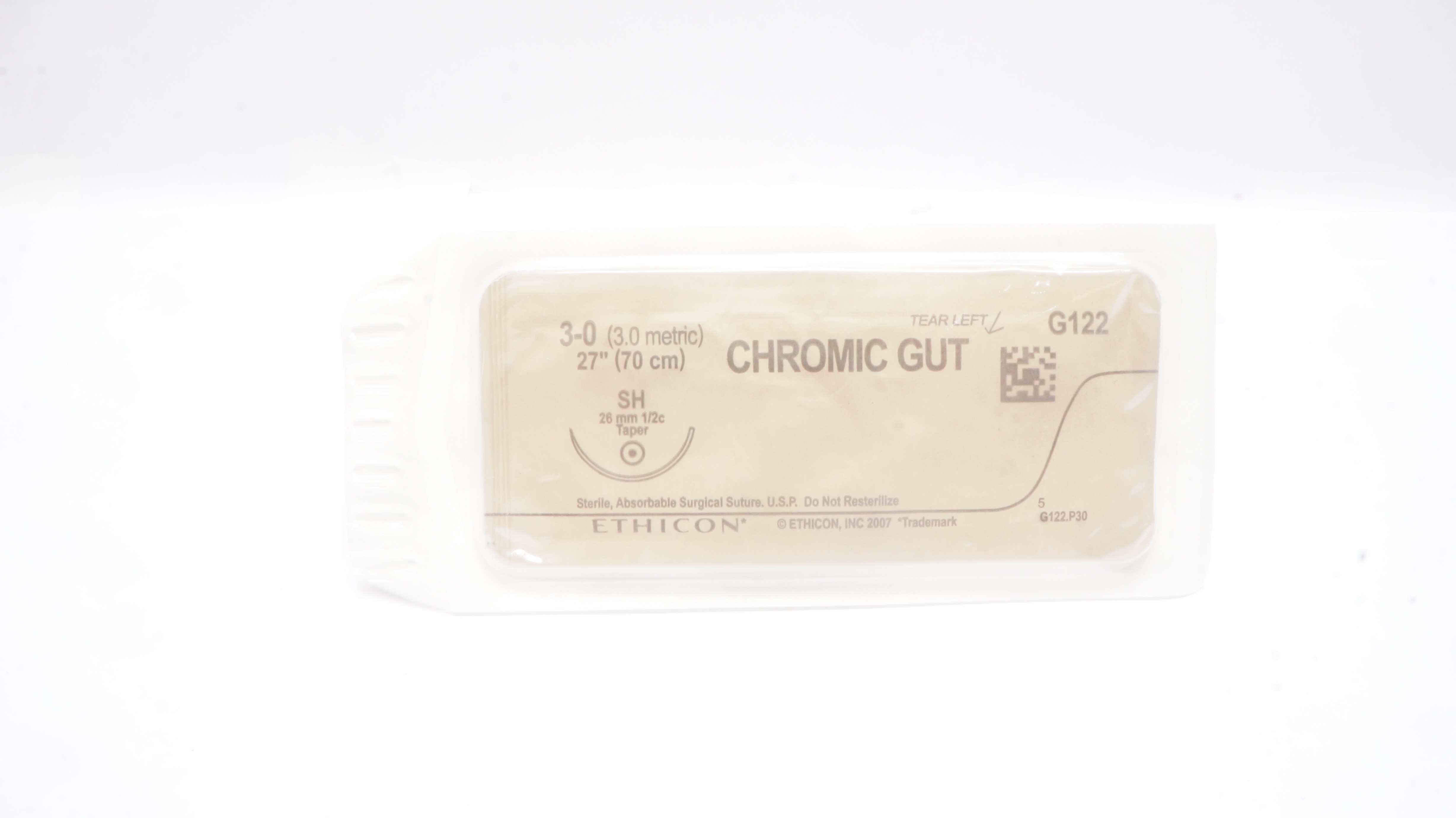 Ethicon G122 3-0 Chromic Gut, SH, 26mm 1/2c Taper, 27inch