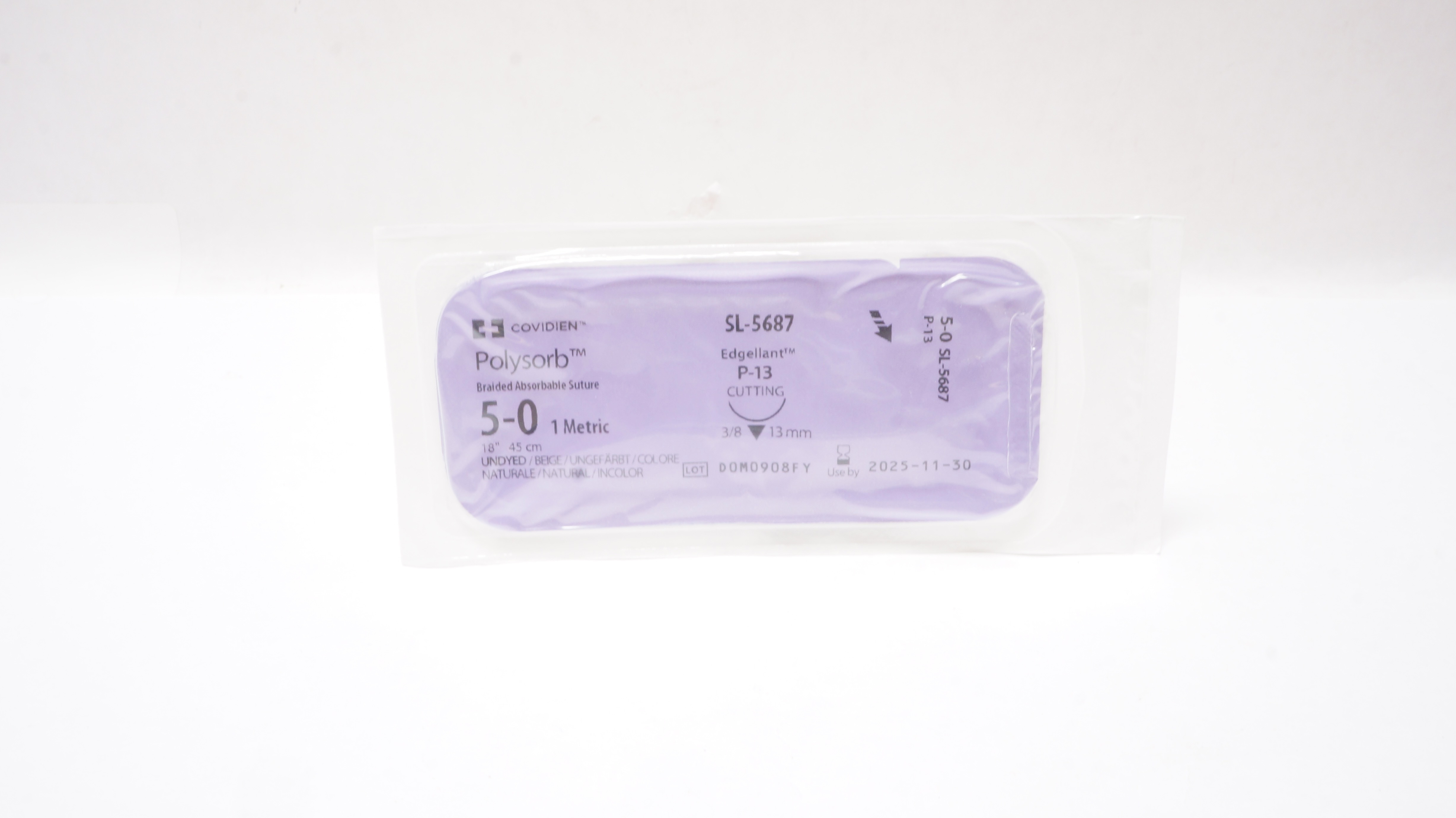 Covidien SL-5687 5-0 POLYSORB Absorbable Stre P-13 Cutting 3/8c 13mm 18inch