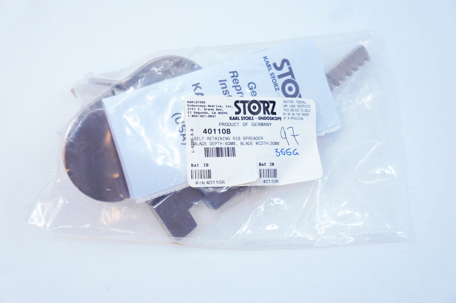 Karl Storz 40110B GIUDICELLI/FUENTES/OTTOMANI Rib Spreader, 40 mm x 30 mm