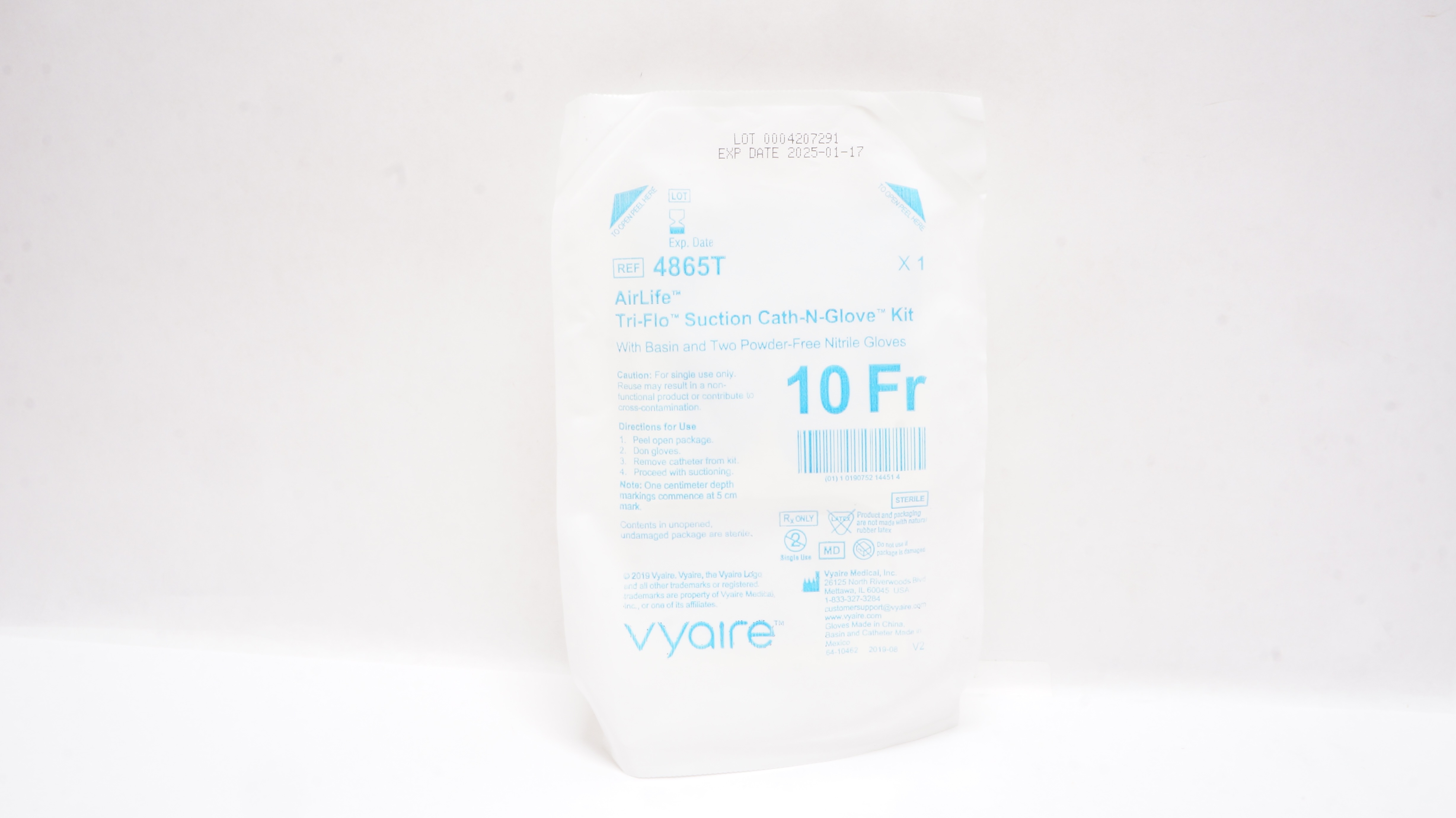Vyaire 4865T AirLife Tri-Flo Suction  Cath-N-Glove Kit w/Basin & Nitrile Gloves