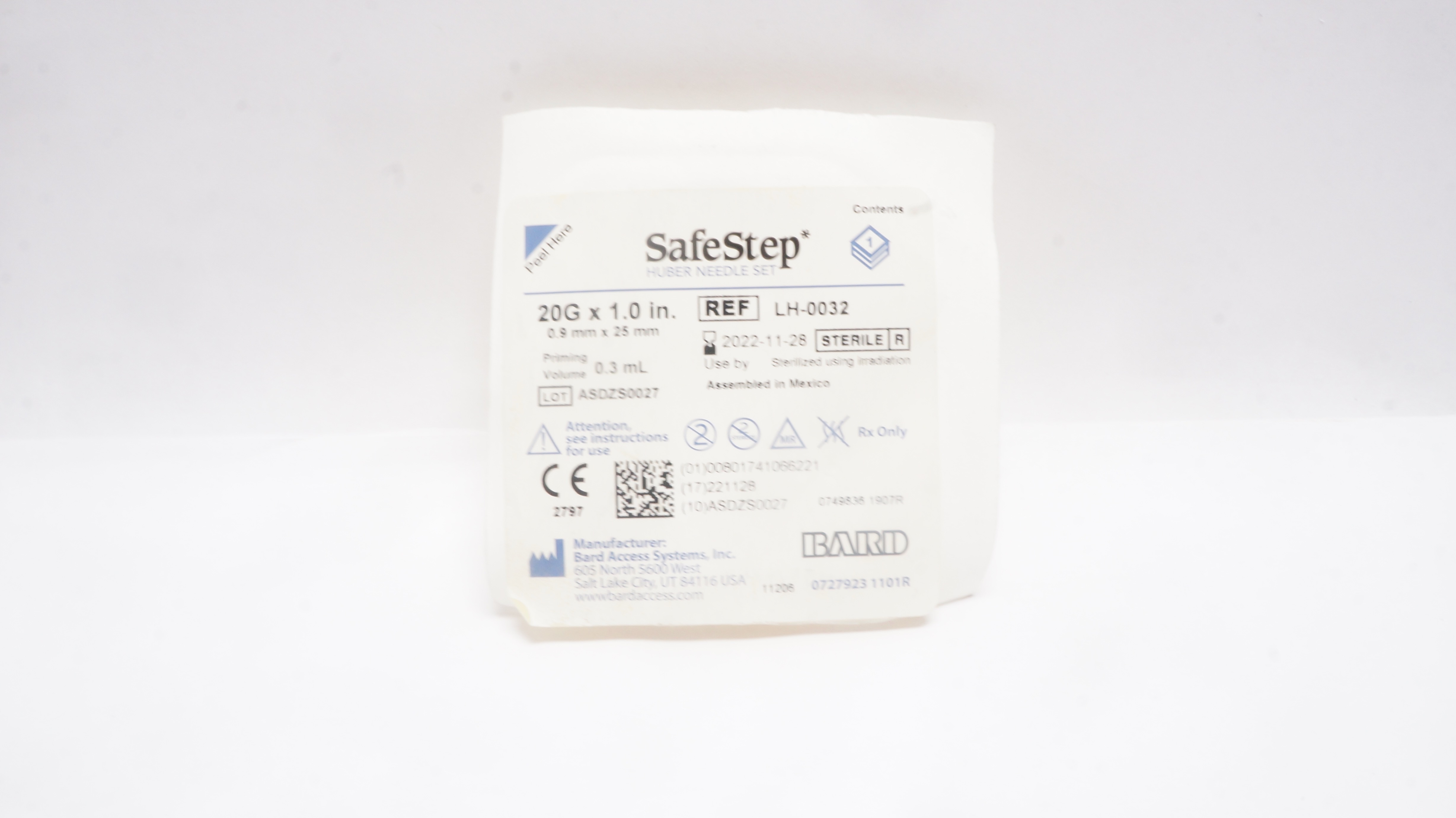 Bard LH-0032 SafeStep Huber Ndle Set 20G x 1.0inch,  0.3mL (x)