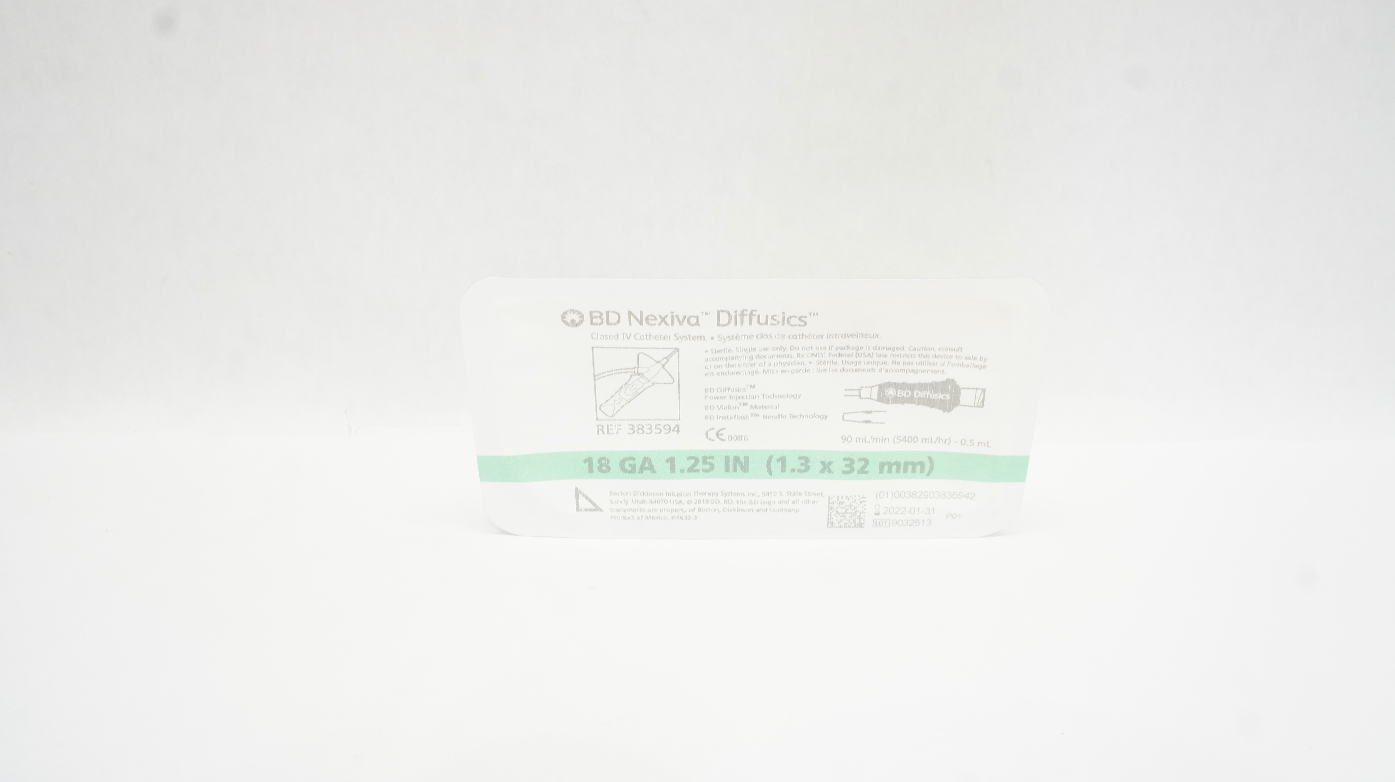 BD 383594 Nexiva Diffusics Closed IV Cath. System 18GA x 1.25inch (x)