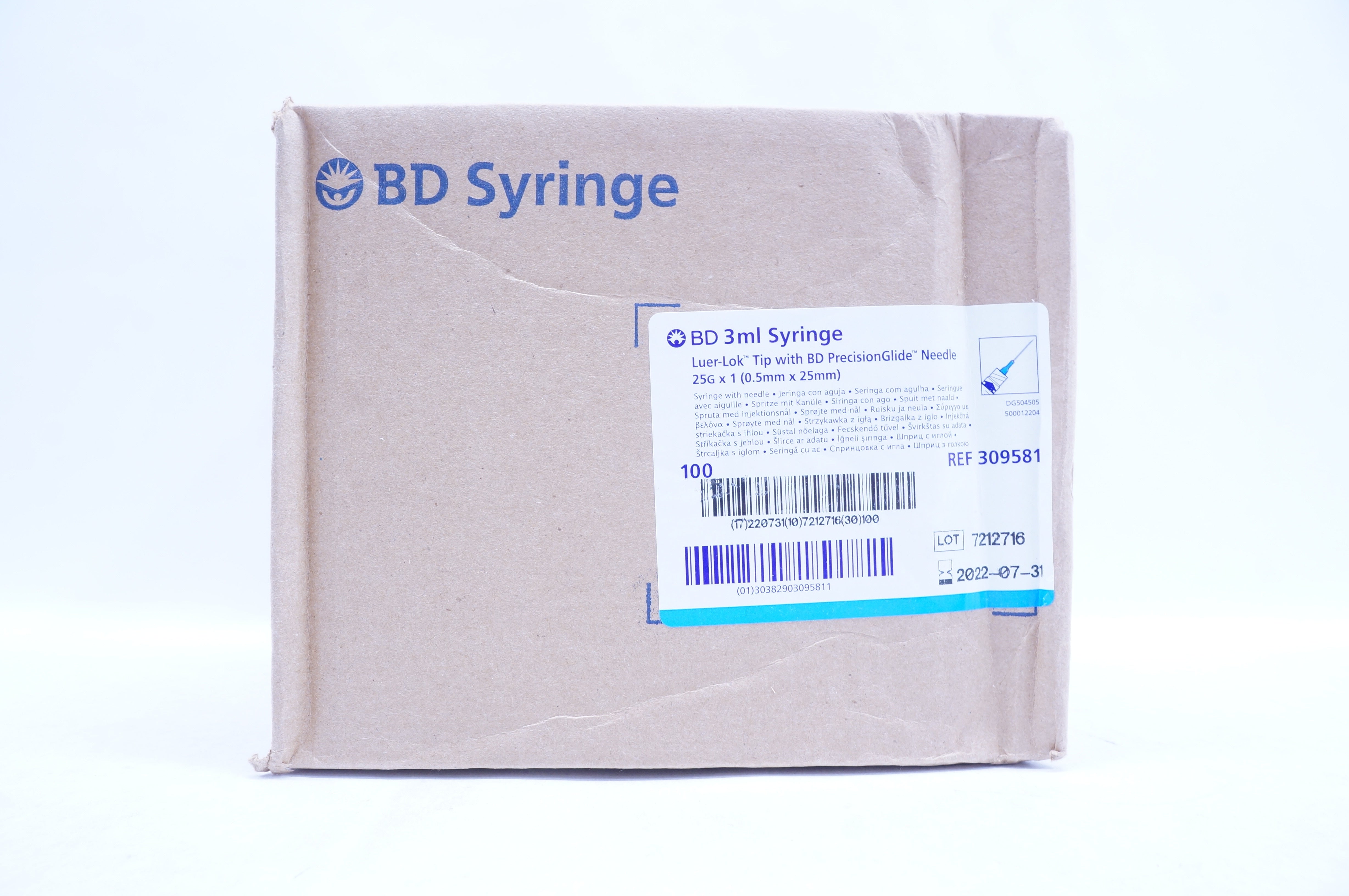 BD  309581 3ml Syringe Luer-Lok Tip with Precision Needle 25G x 1 - Case of 100