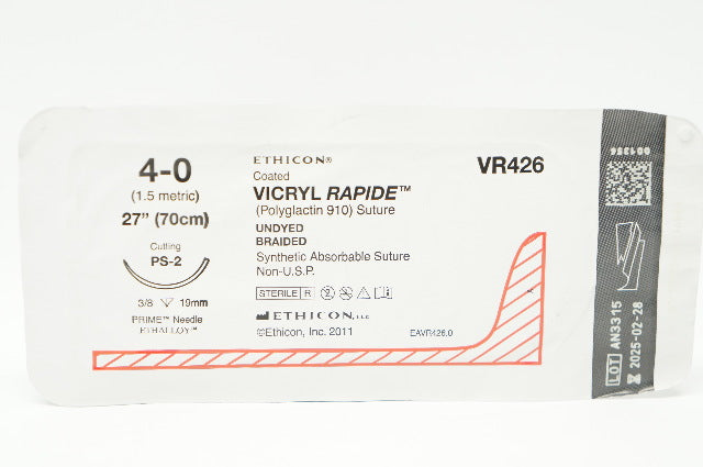 Ethicon VR426 4-0 Vicryl Rapide Coated Undyed PS-2 Cutting 3/8 19mm, 27inch