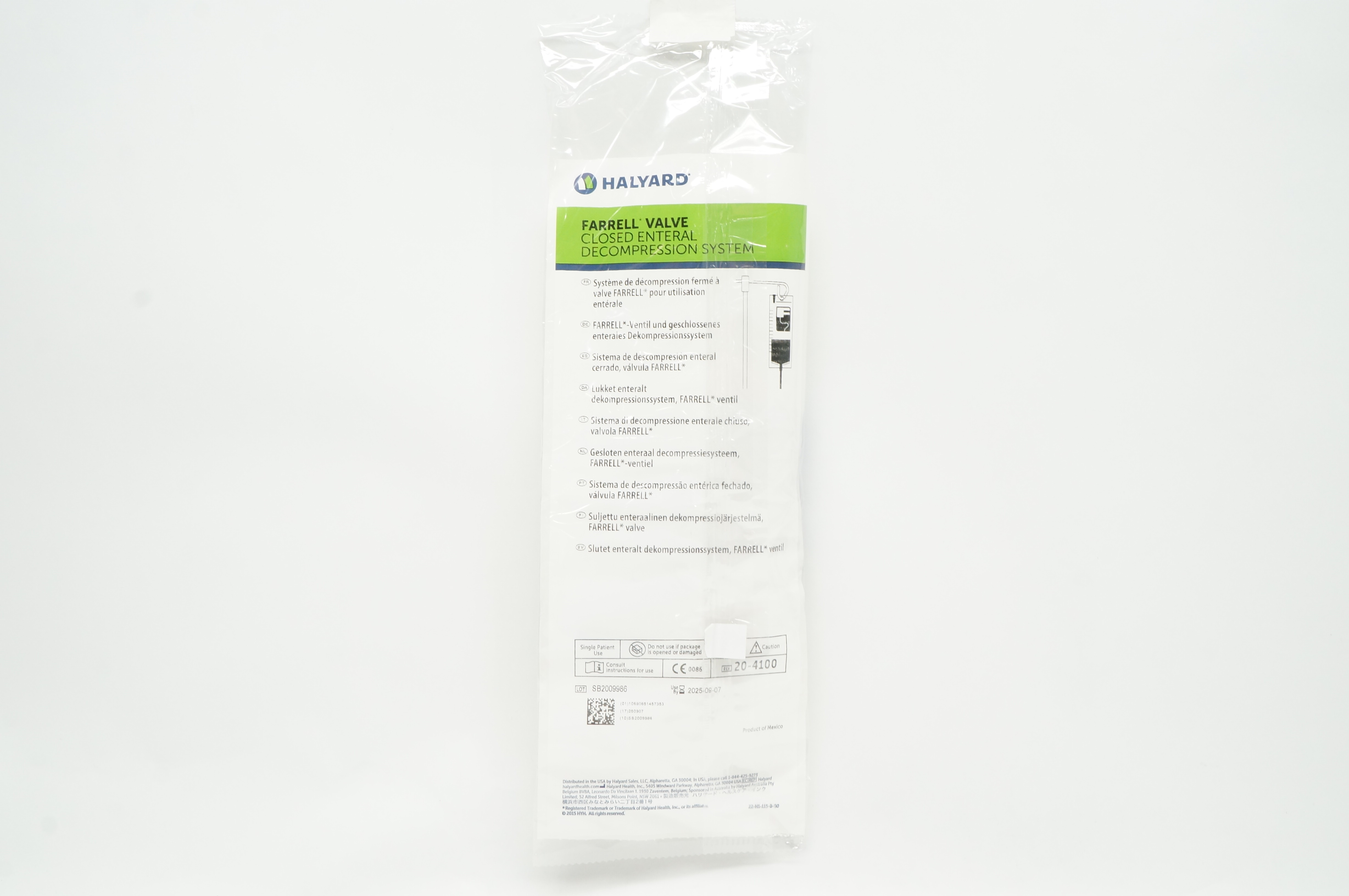 Halyard 20-4100 Farrell Valve Closed Enteral Gastric Decompression System