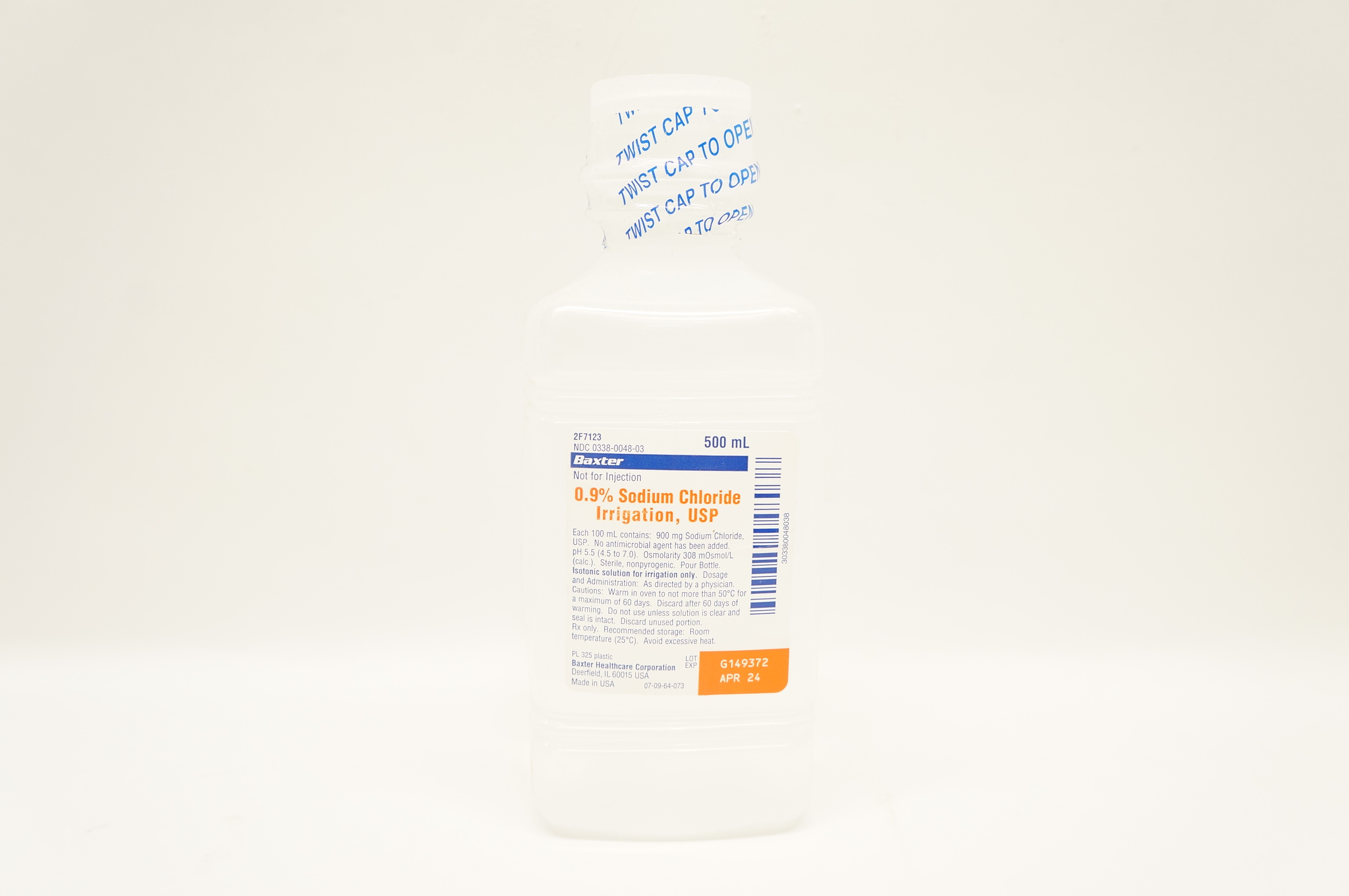 Baxter Healthcare 2F7123 0.9% Sodium Chloride Irrigation USP 500ml