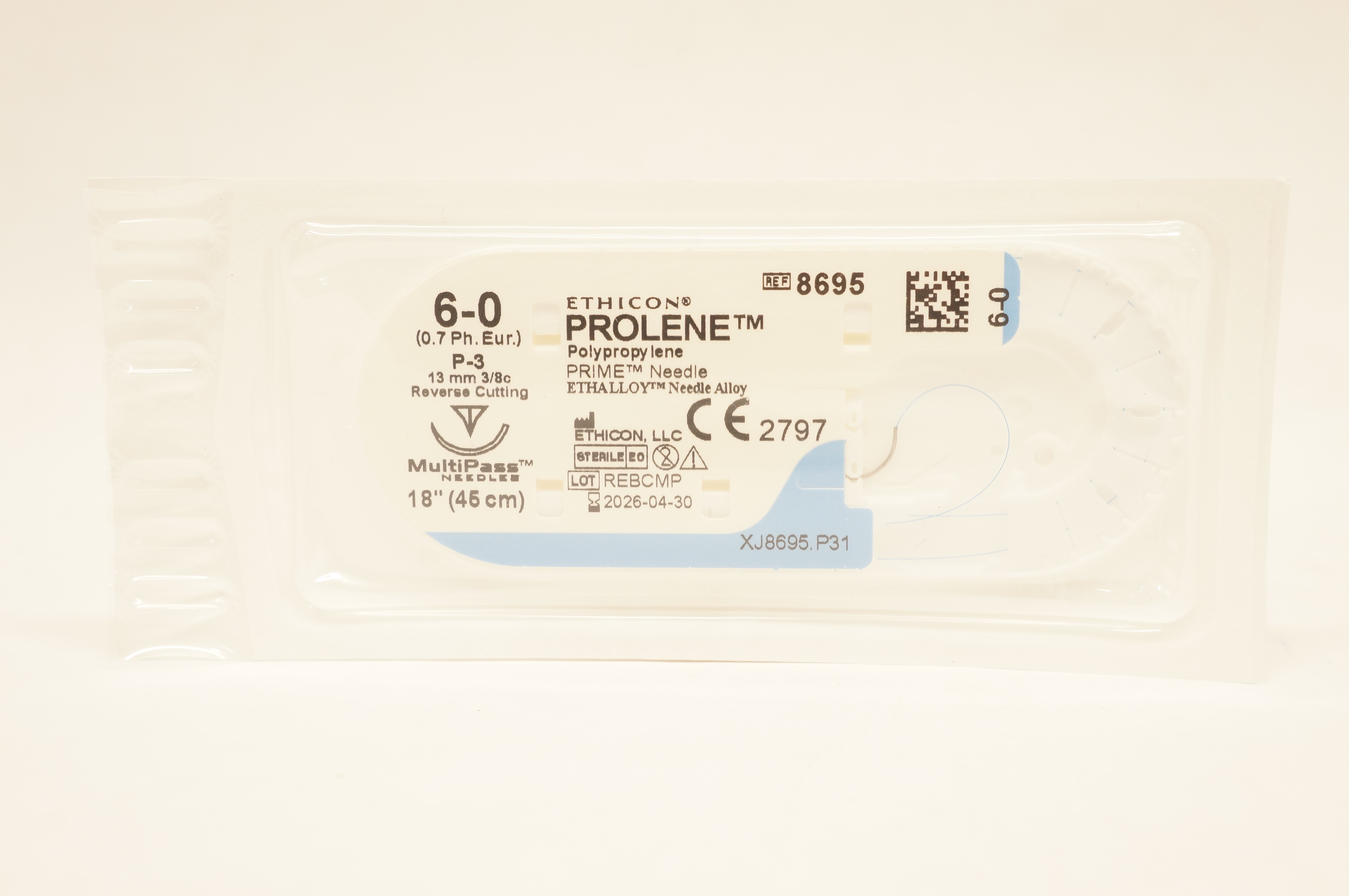 Ethicon 8695 6-0 PROLENE P-3 13mm 3/8c Reverse Cutting 18 inch