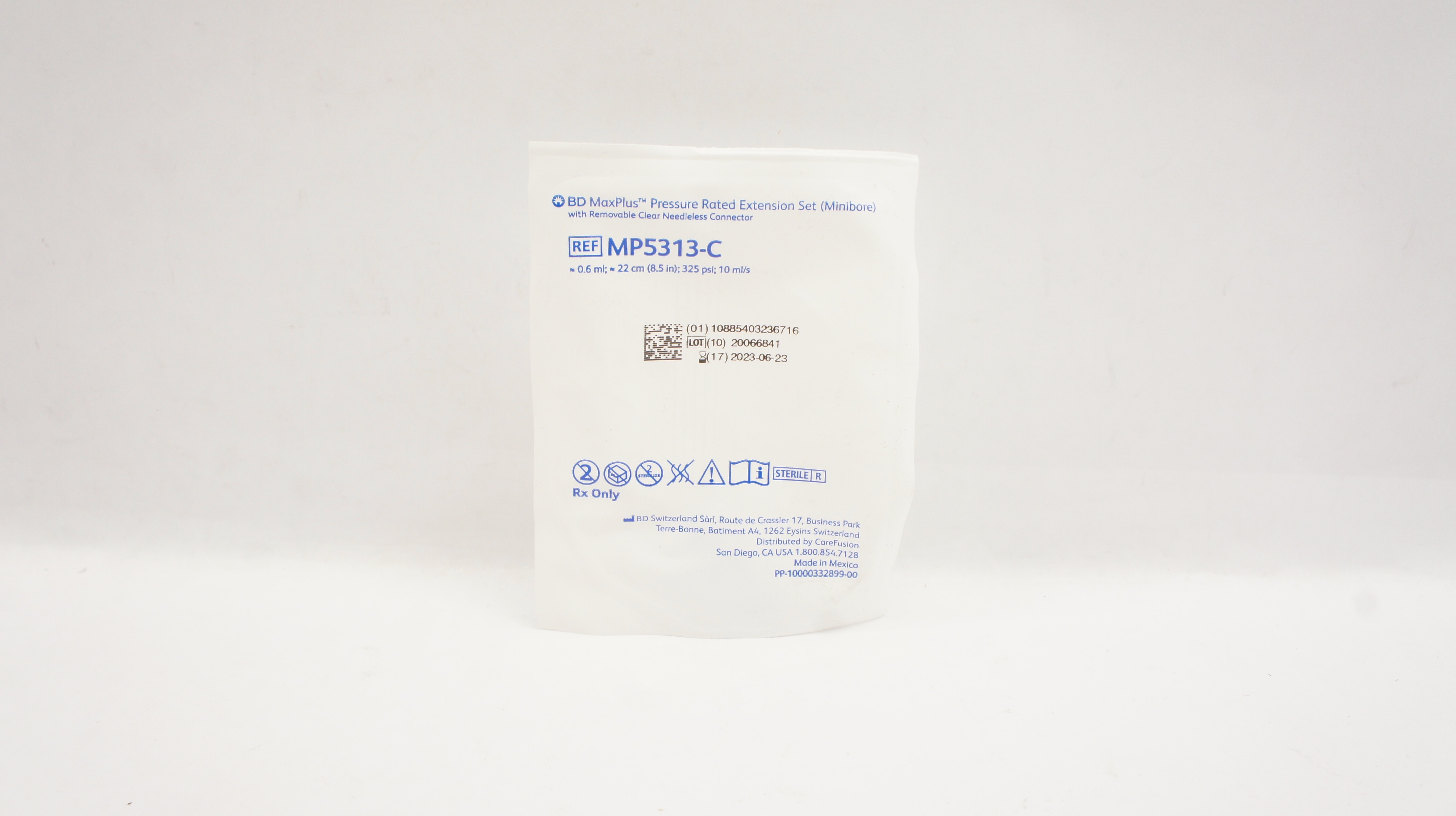 BD MP5313-C MaxPlus Pressure Rated Extension Set  0.6ml x 8.5inch