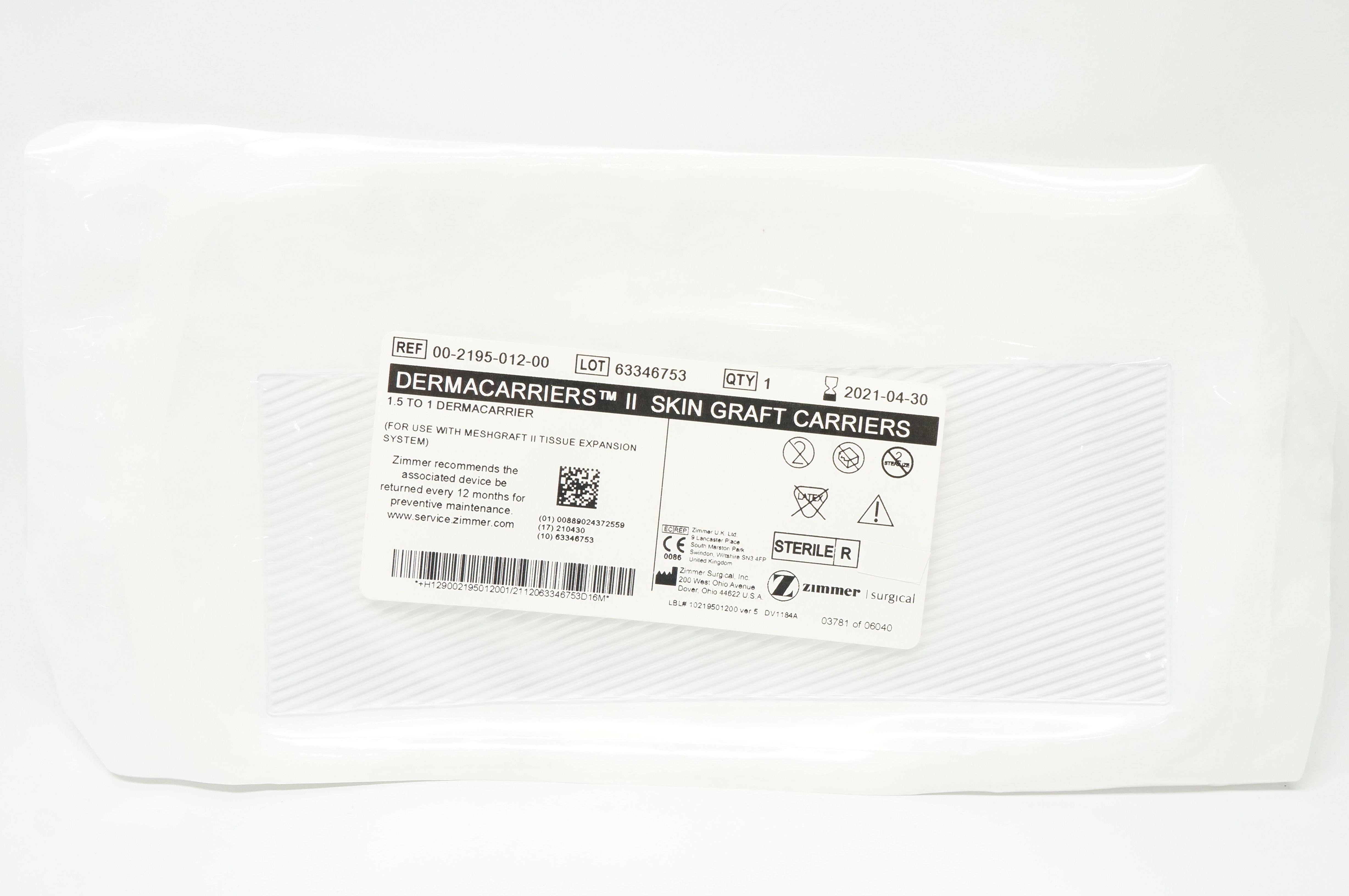 Zimmer 00-2195-012-00 Dermacarriers II Skin Graft Carriers (x)