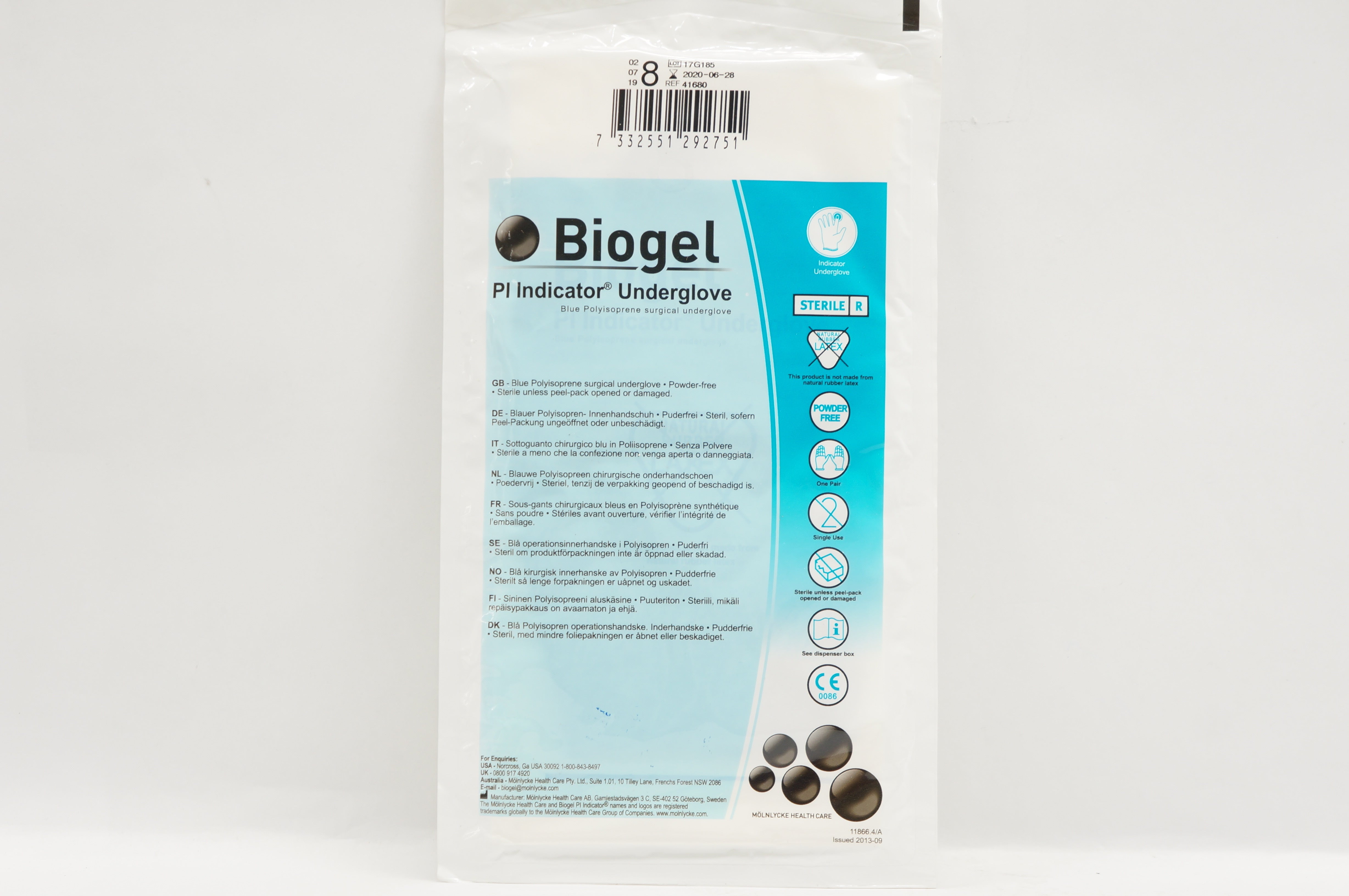 Molnlycke HealthCare 41680 Biogel Pl Indicator Surgical Underglove Size 8 (x)