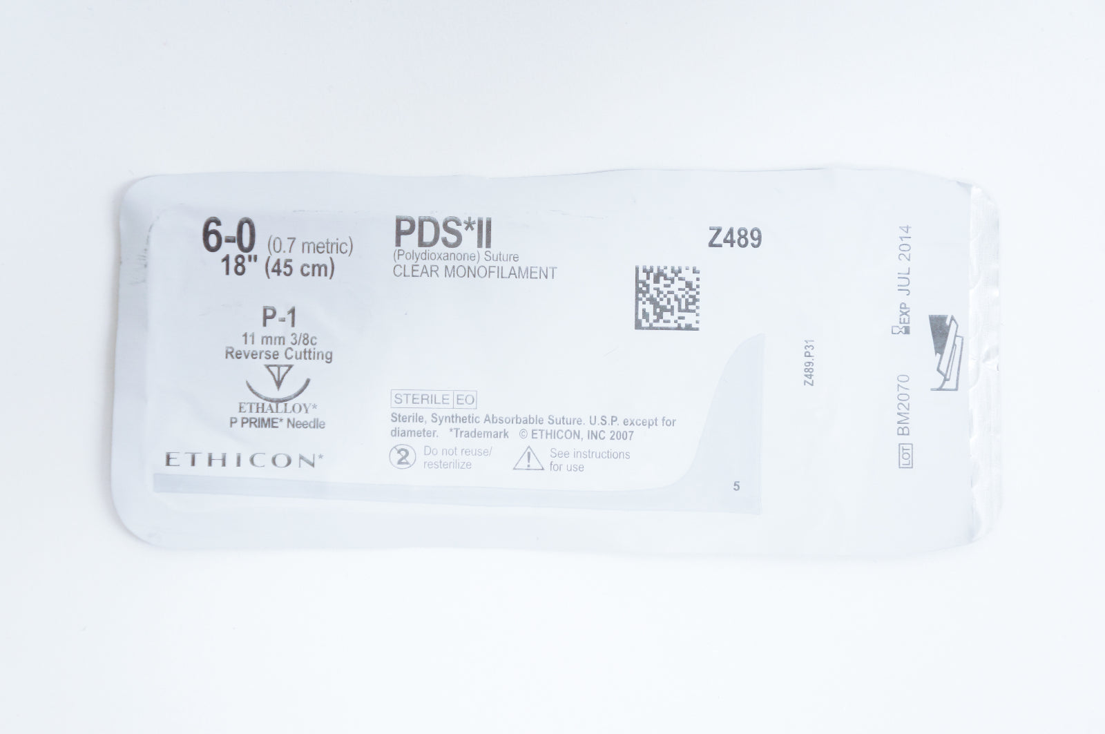 Ethicon Z489 6-0 PDS II, P-1, 11mm 3/8c, Reverse Cutting, 18inch (x)