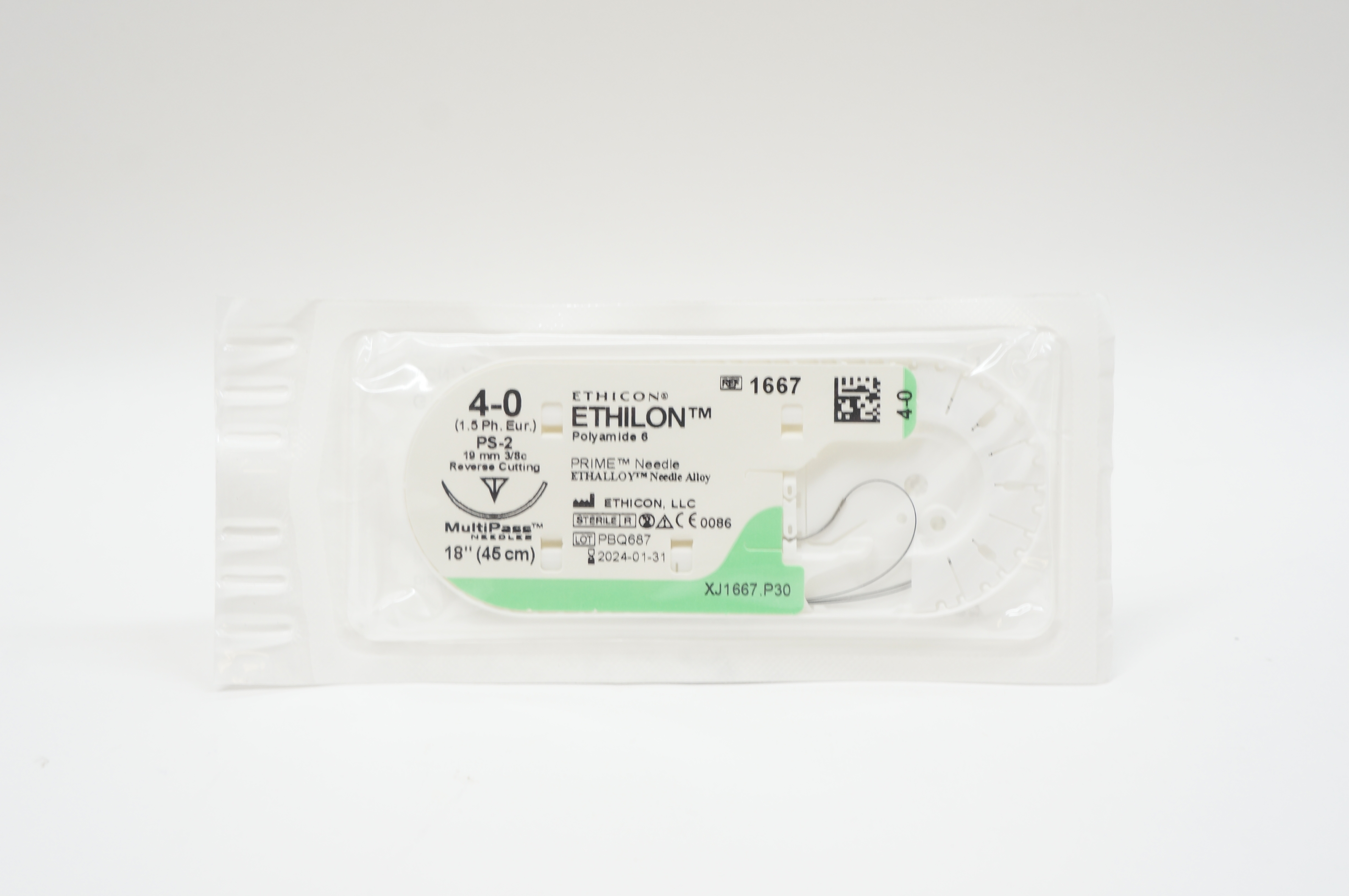 Ethicon 1667 4-0 ETHILON, PS-2, 19mm 3/8c Reverse Cutting, 18inch