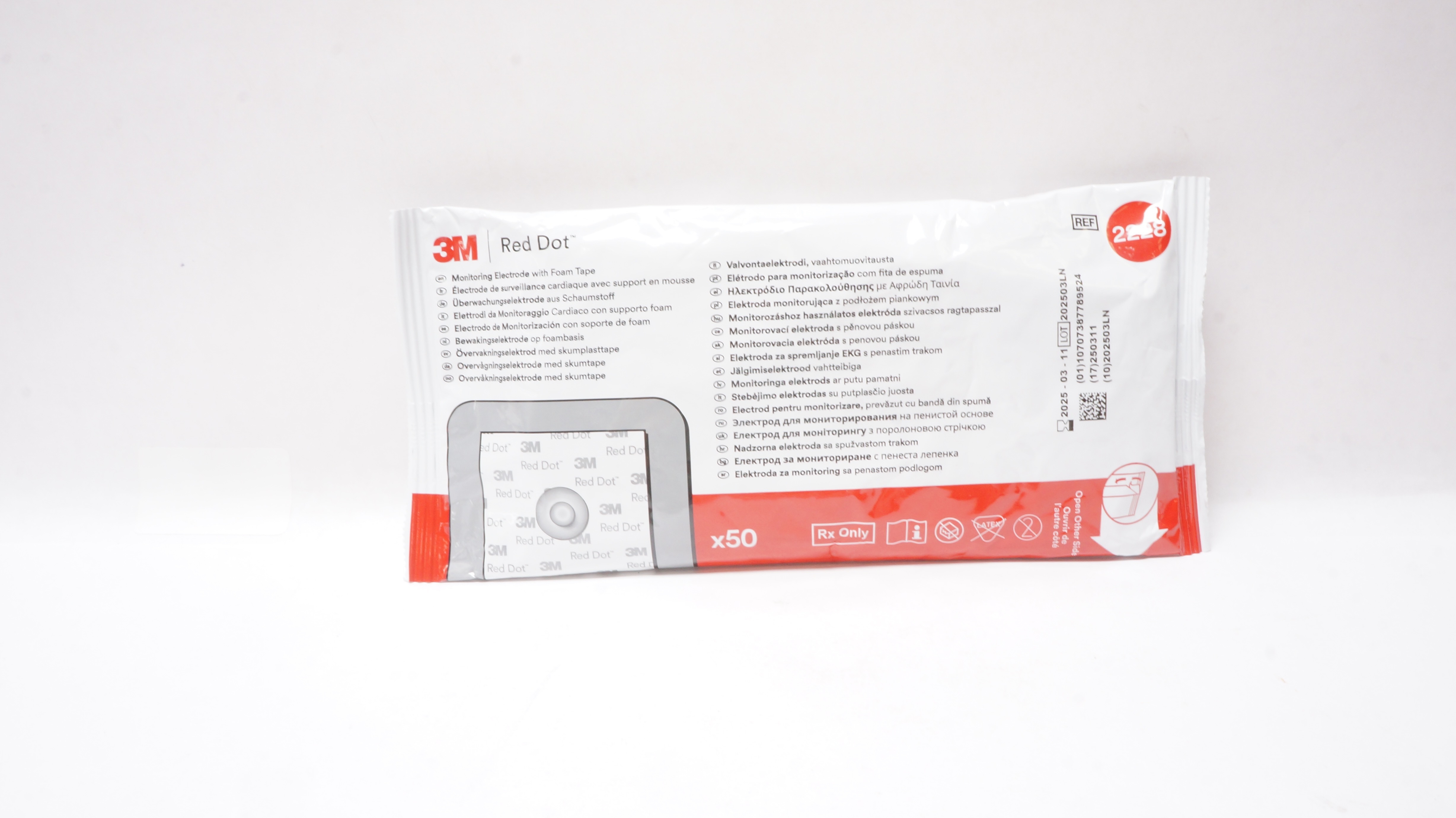 3M 2228 Red Dot Monitoring Electrode W/Foam Tape - Pack of 50