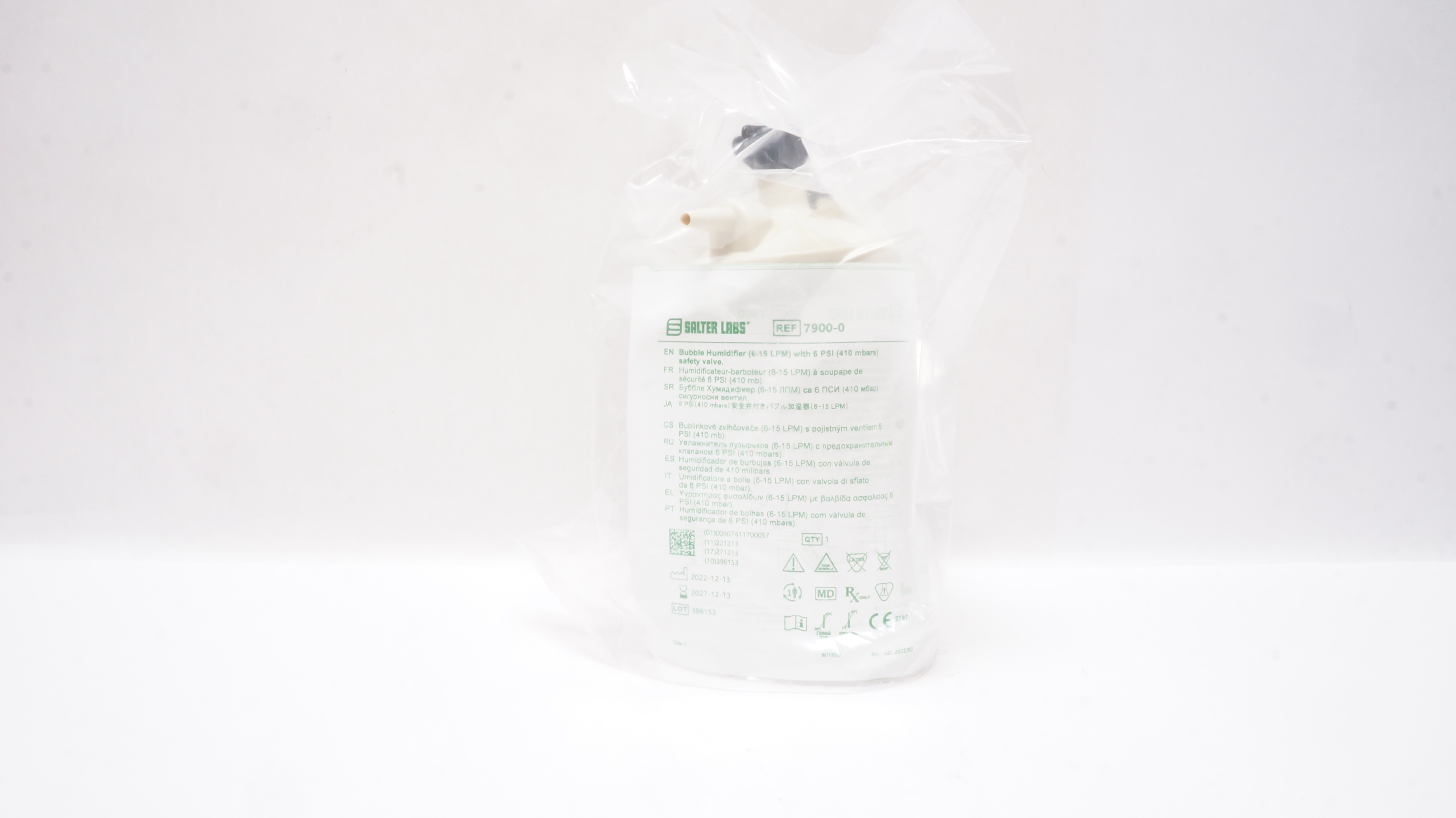 Salter Labs 7900-0 Bubble Humidifier (6-15 LPM) with 6 PSI (410mb) Safety Valve