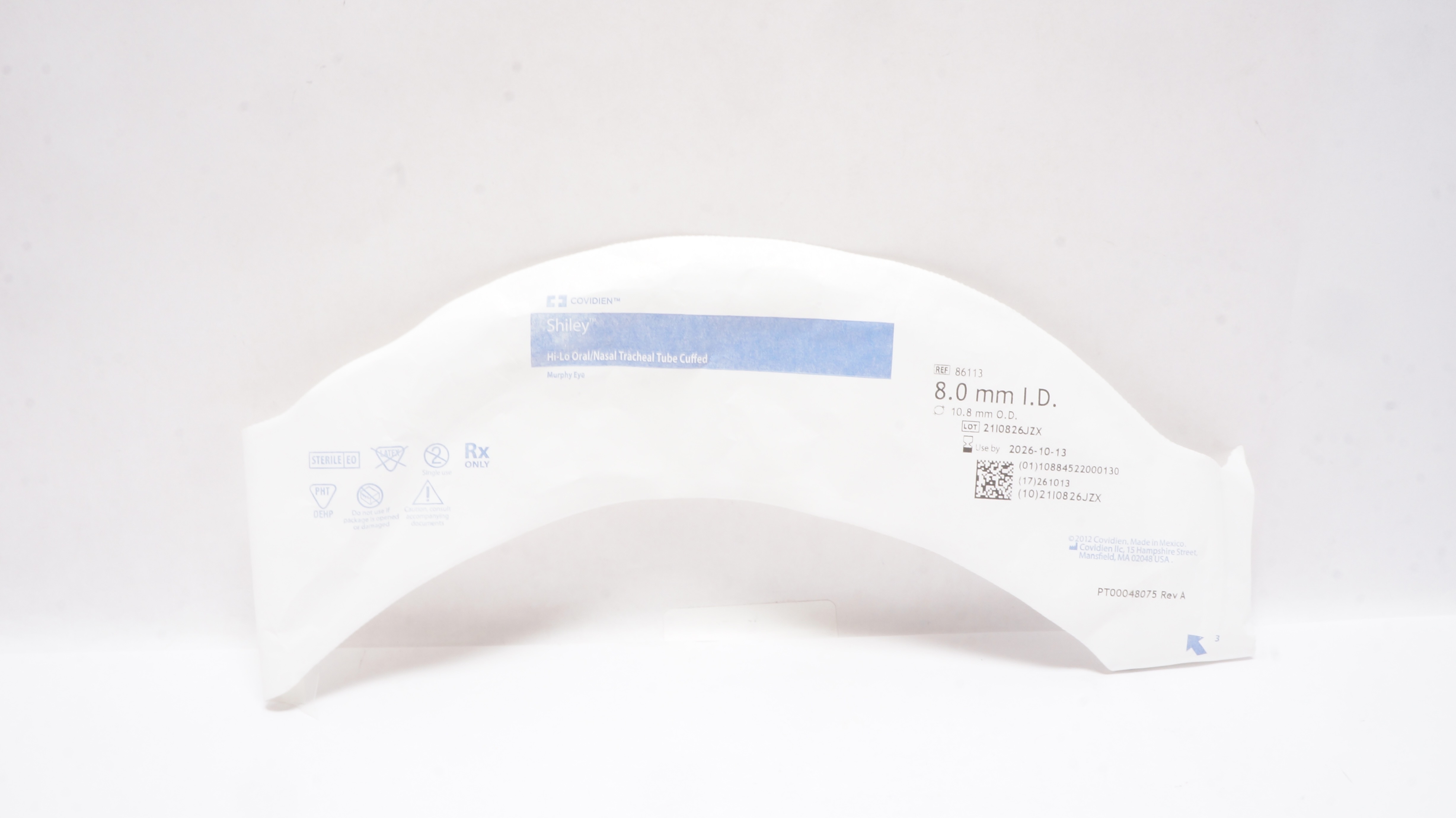 Covidien 86113 Shiley Hi-Lo Oral/Nasal Tracheal Tube Cuffed 8.0ID x 10.8mm OD