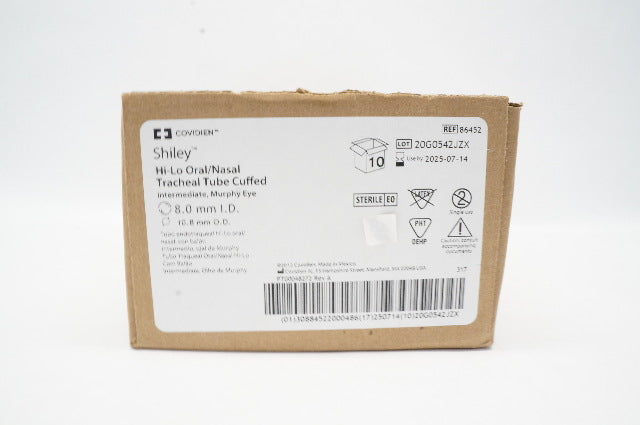 Covidien 86452 Shiley Oral/Nasal Tracheal Tube 8.0mm ID x 10.8mm OD - Box of 10