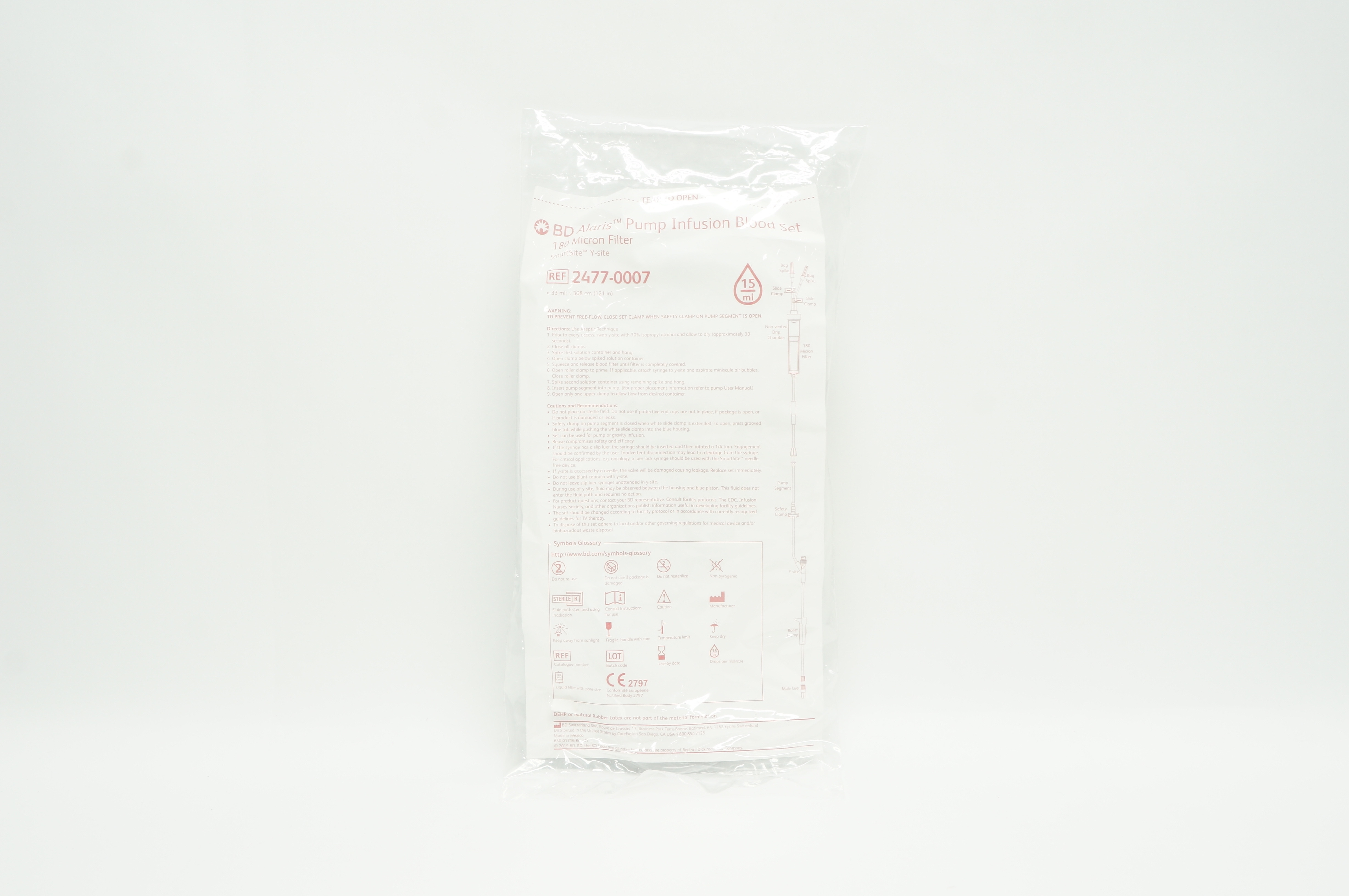BD 2477-0007 Alaris Pump Infusion Blood Set 33ml x 121inch 15Drops/ml (x)
