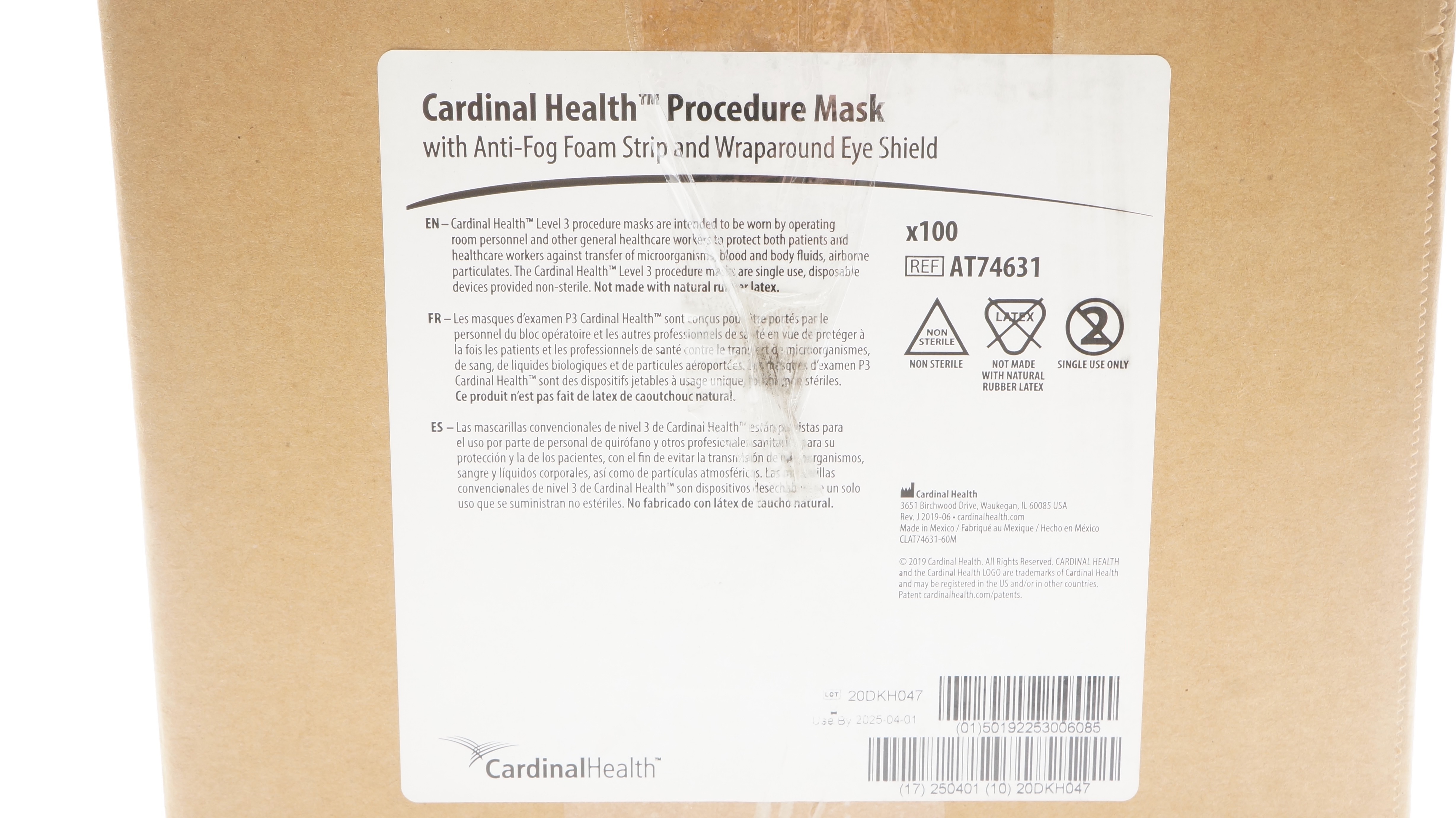 Cardinal Health AT74631 Level 3 Procedure Mask w/Anti-fog Foam Strip ...