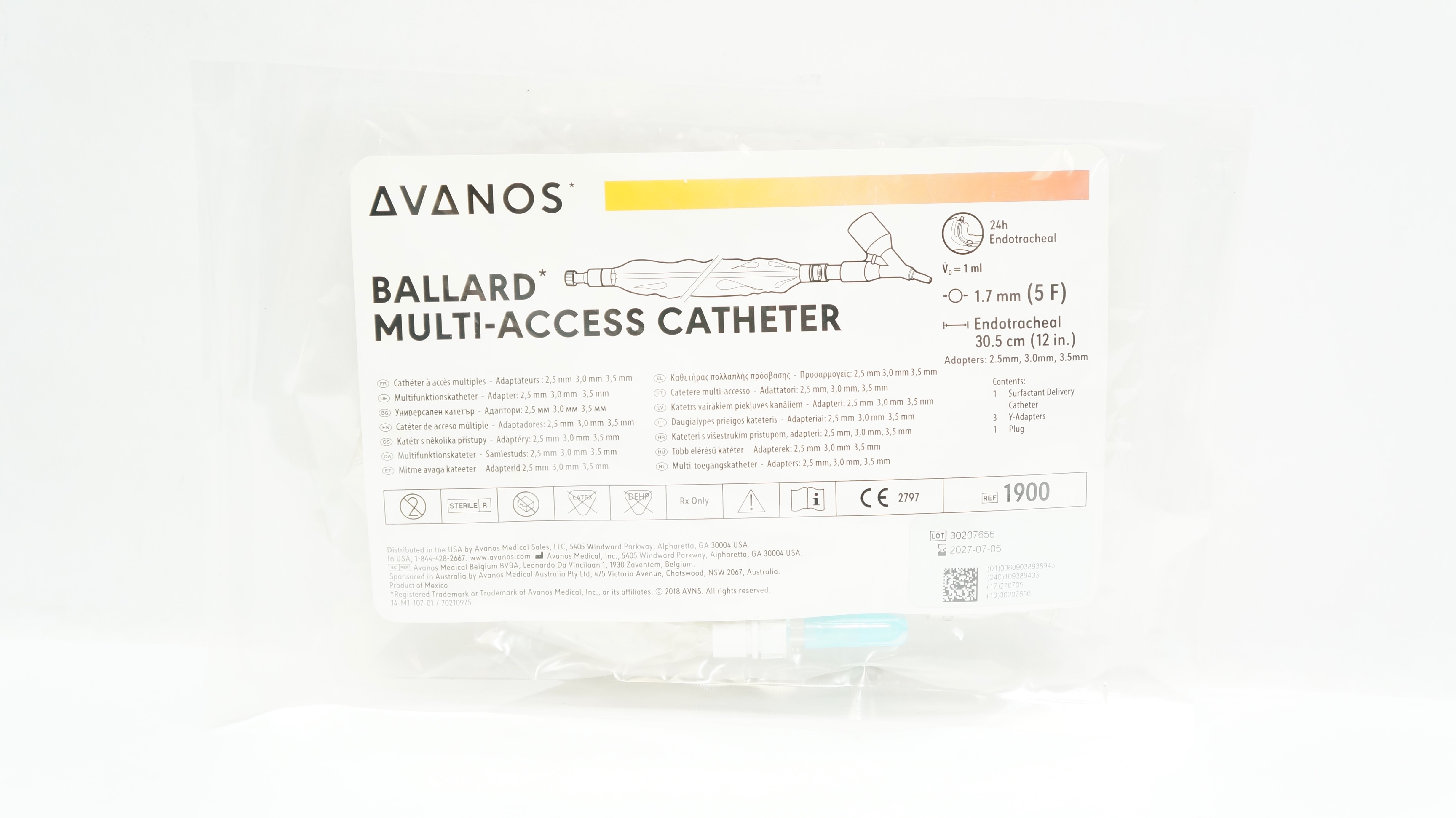 Avanos 1900 Ballard Multi-Access Endotracheal Cath. 5F x 12inch