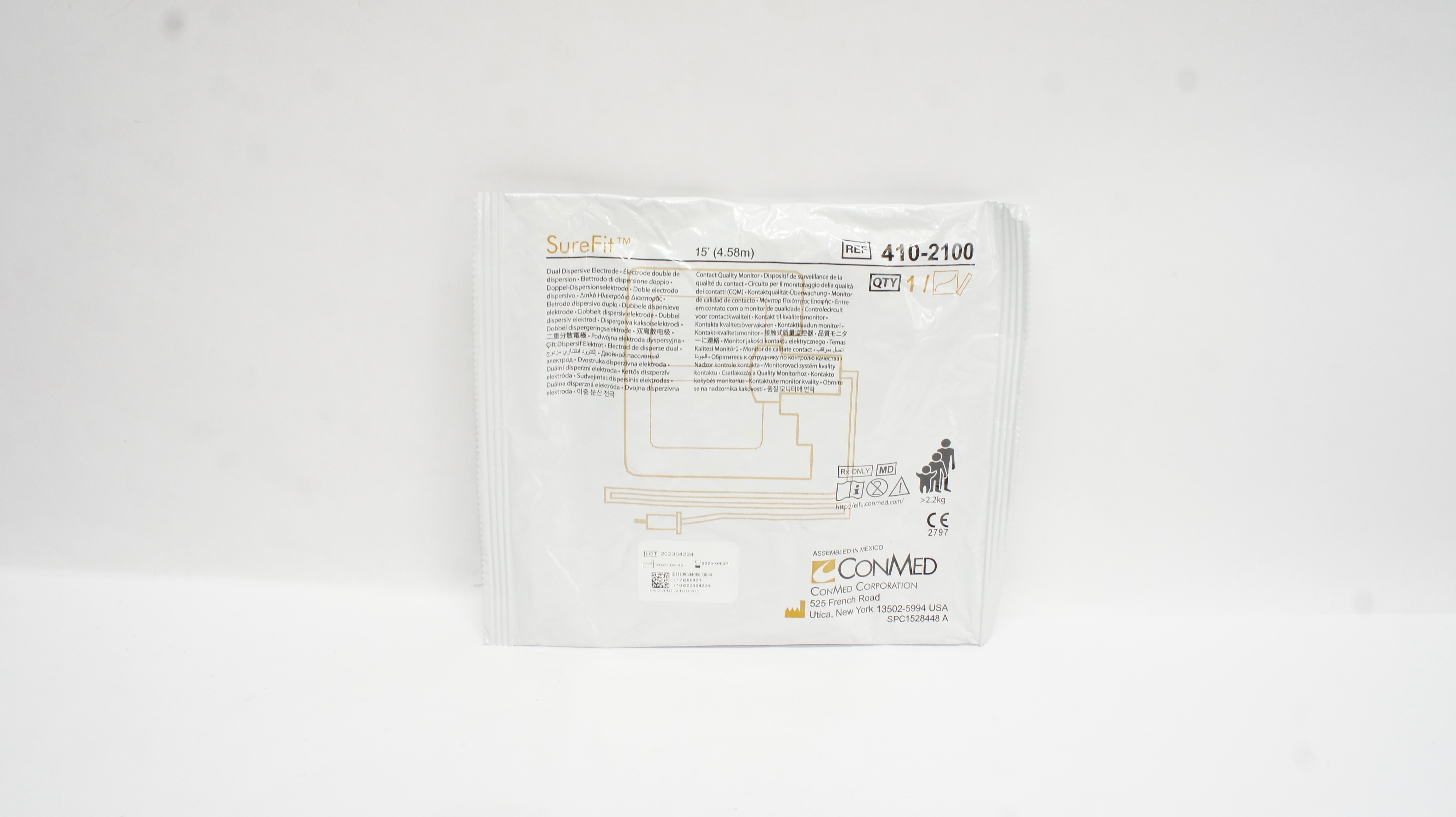 ConMed 410-2100 SureFit Dual Dispersive Electrode 15ft.