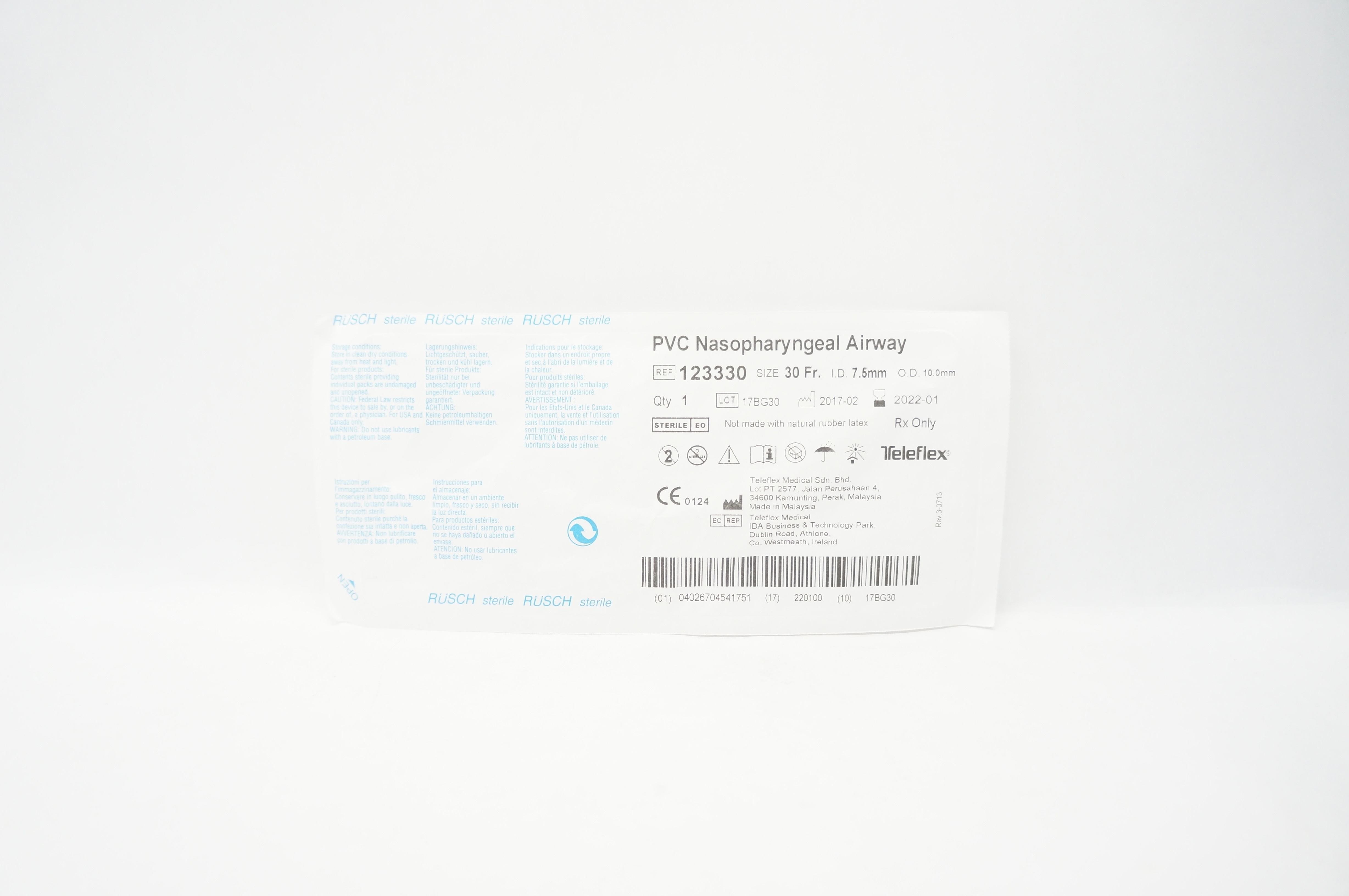 Teleflex 123330 PVC Nasopharyngeal Airway 30 Fr. x 7.5 mm x 10.0mm (x)