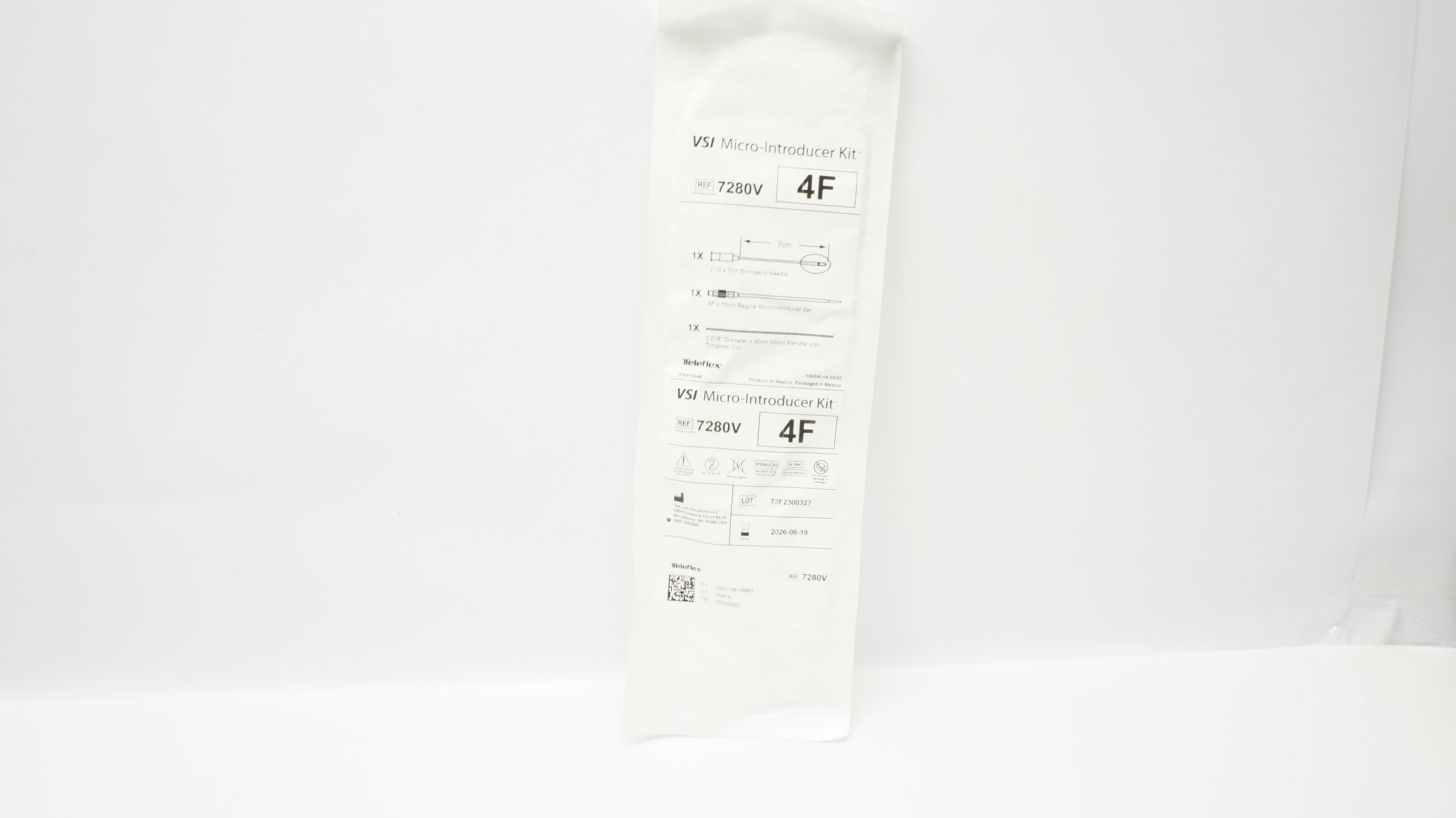 Vascular Solutions 7280V VSI Micro-Introducer Kit 4F x 10cm, 24G x 7cm Ndle