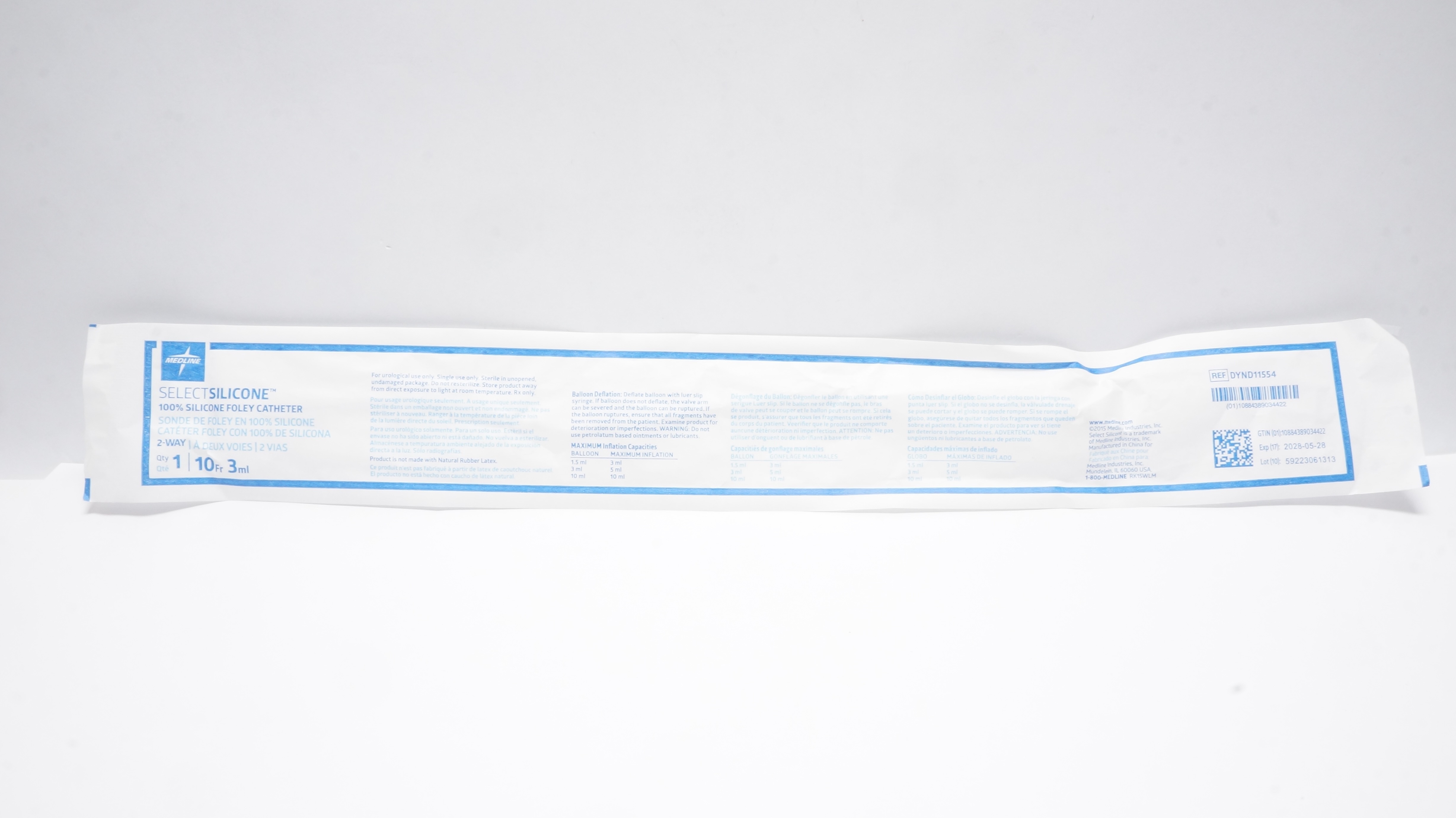 Medline DYND11554 Select Silicone 100% Foley Cath. 2-Way 10Fr 3mL