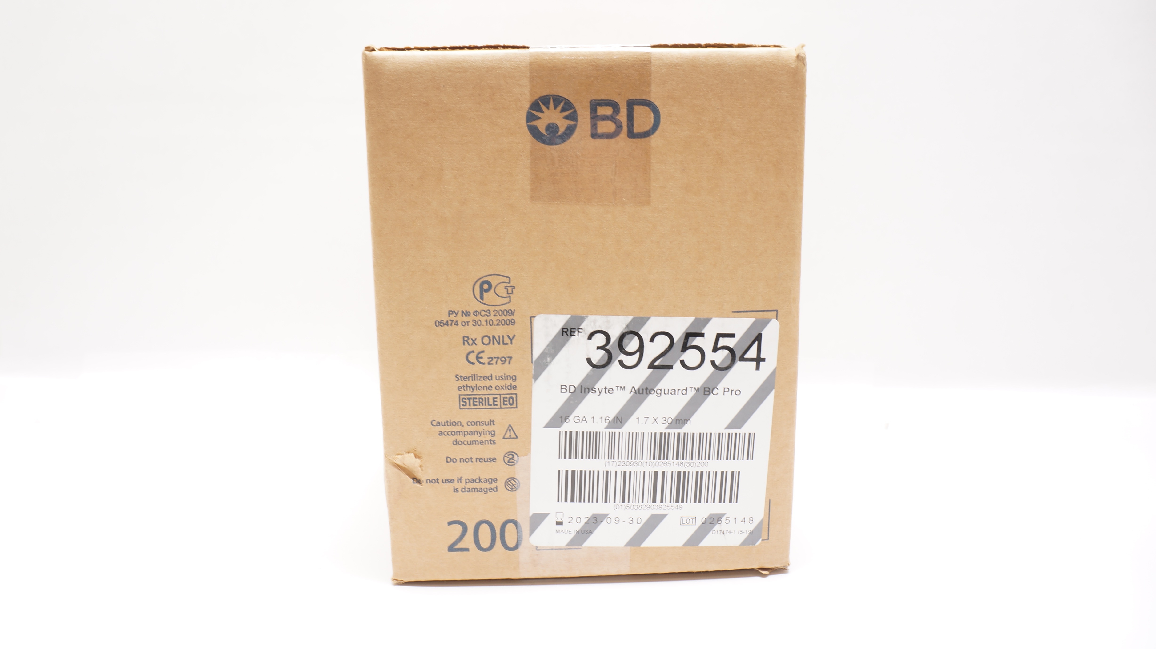 BD 392554 Insyte Autoguard Shielded I.V. Cath. 16Ga x 1.16inch (x) - Box of 200