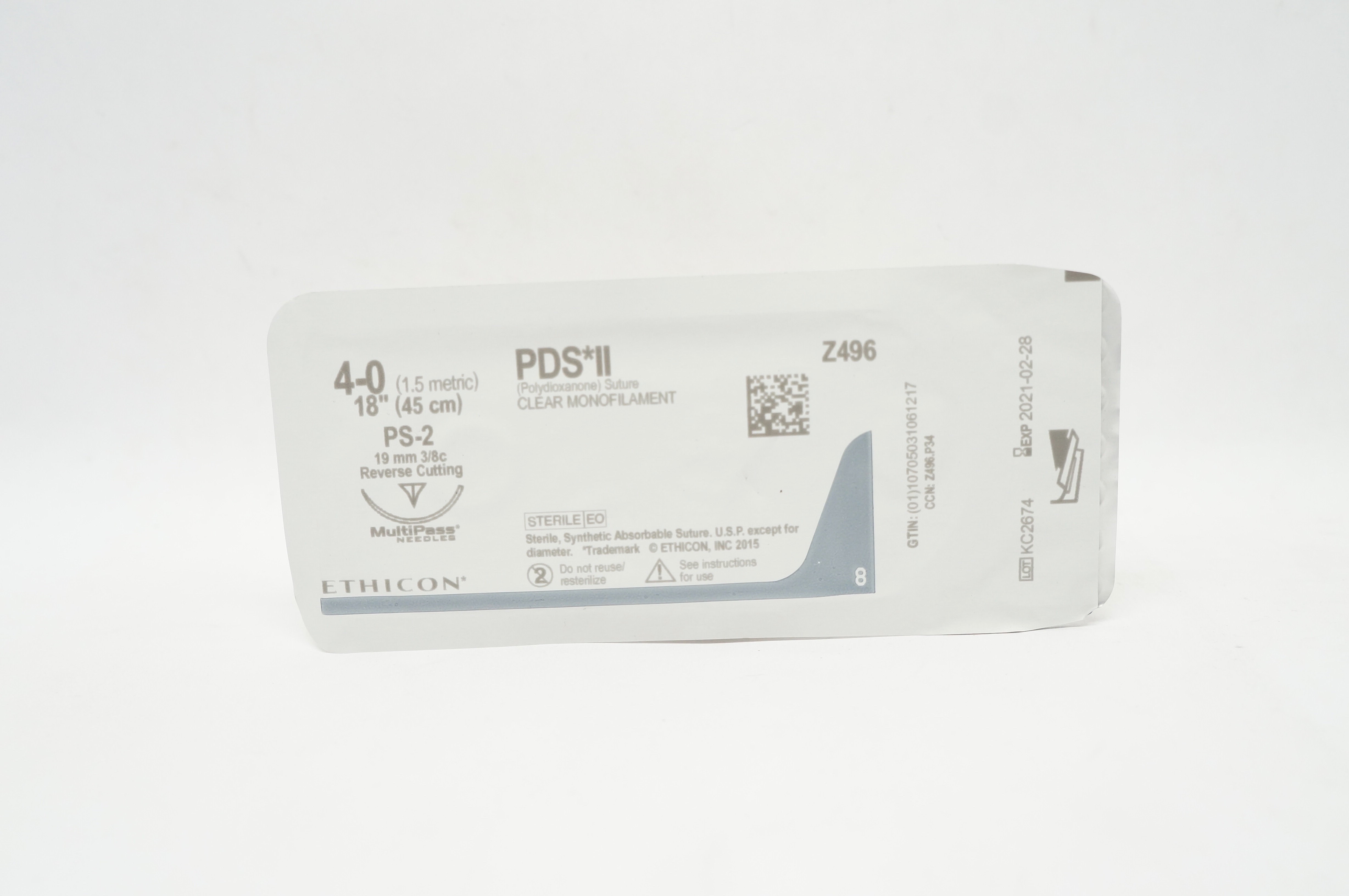 Ethicon Z496 4-0 PDS II CLEAR MONOFILAMENT PS-2 19mm 3/8c 18inch (x)