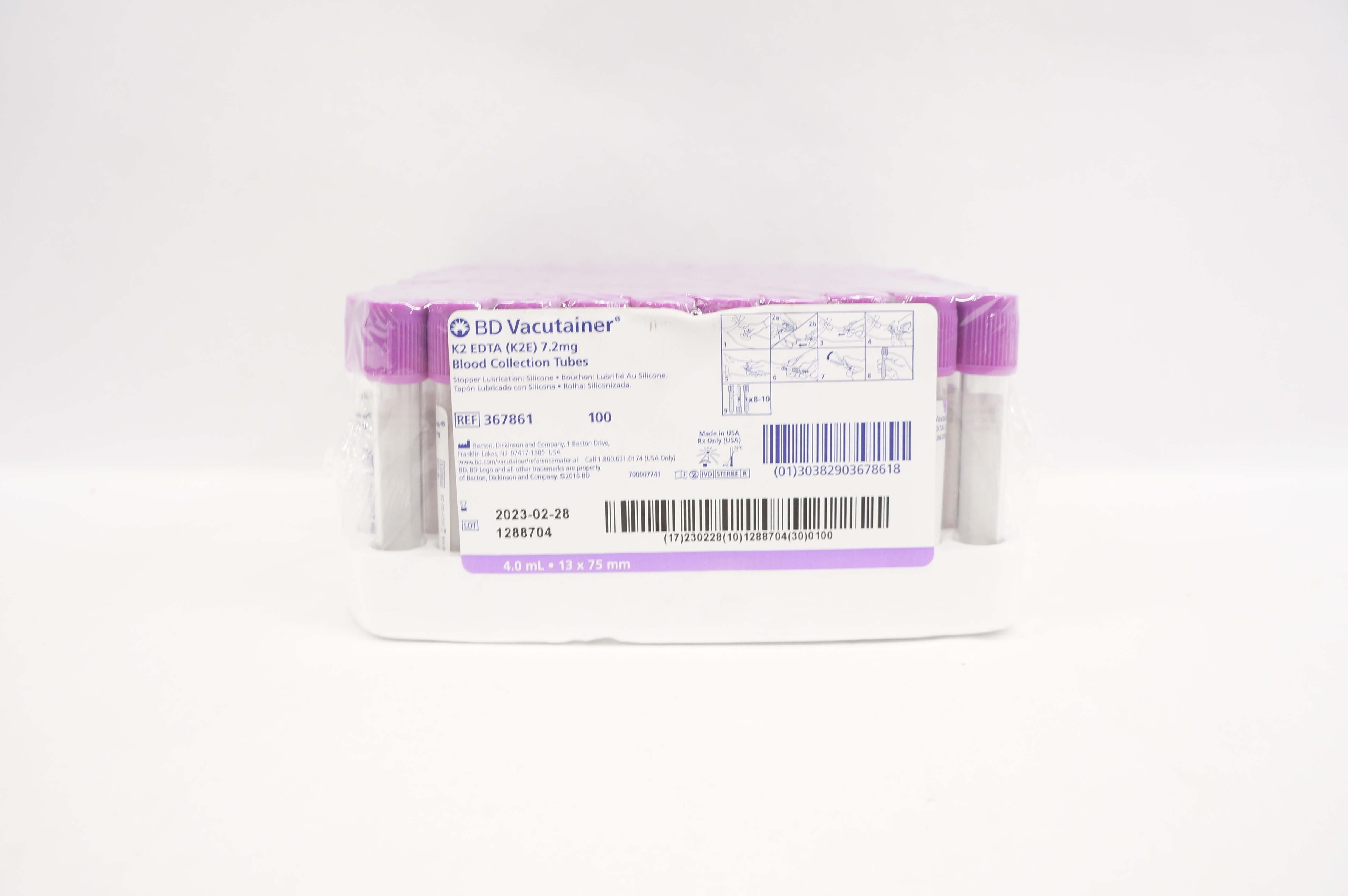 BD 367861 Vacutainer K2 EDTA 7.2mg Blood Collection Tubes Pack of 100
