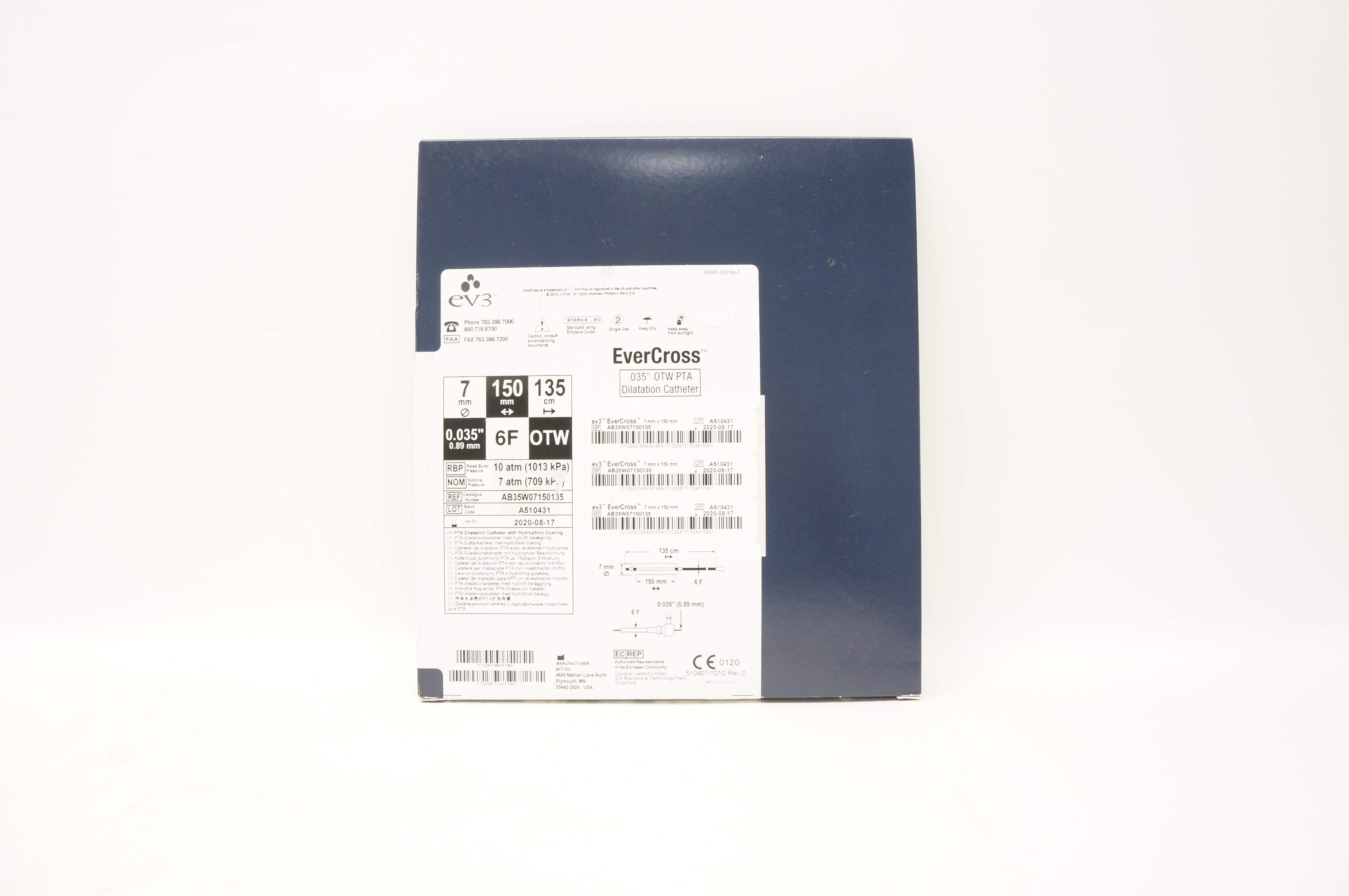 ev3 AB35W07150135 EverCross .035inch OTW PTA Dilatation Cath. 7mm x 150mm (x)