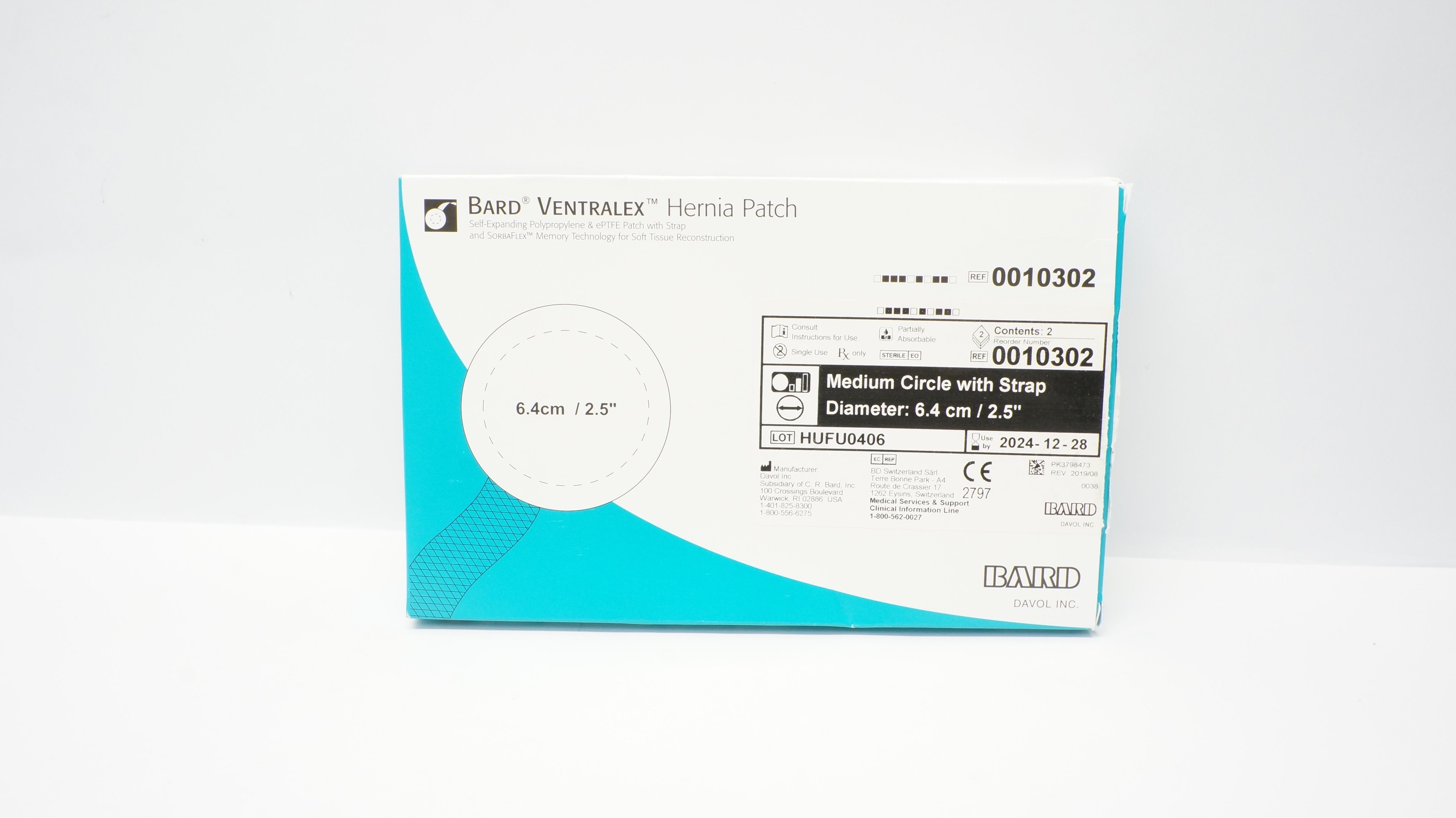 Bard 0010302 Davol Ventralex Hernia Patch, Medium Circle 2.5inch (x) - Box of 2