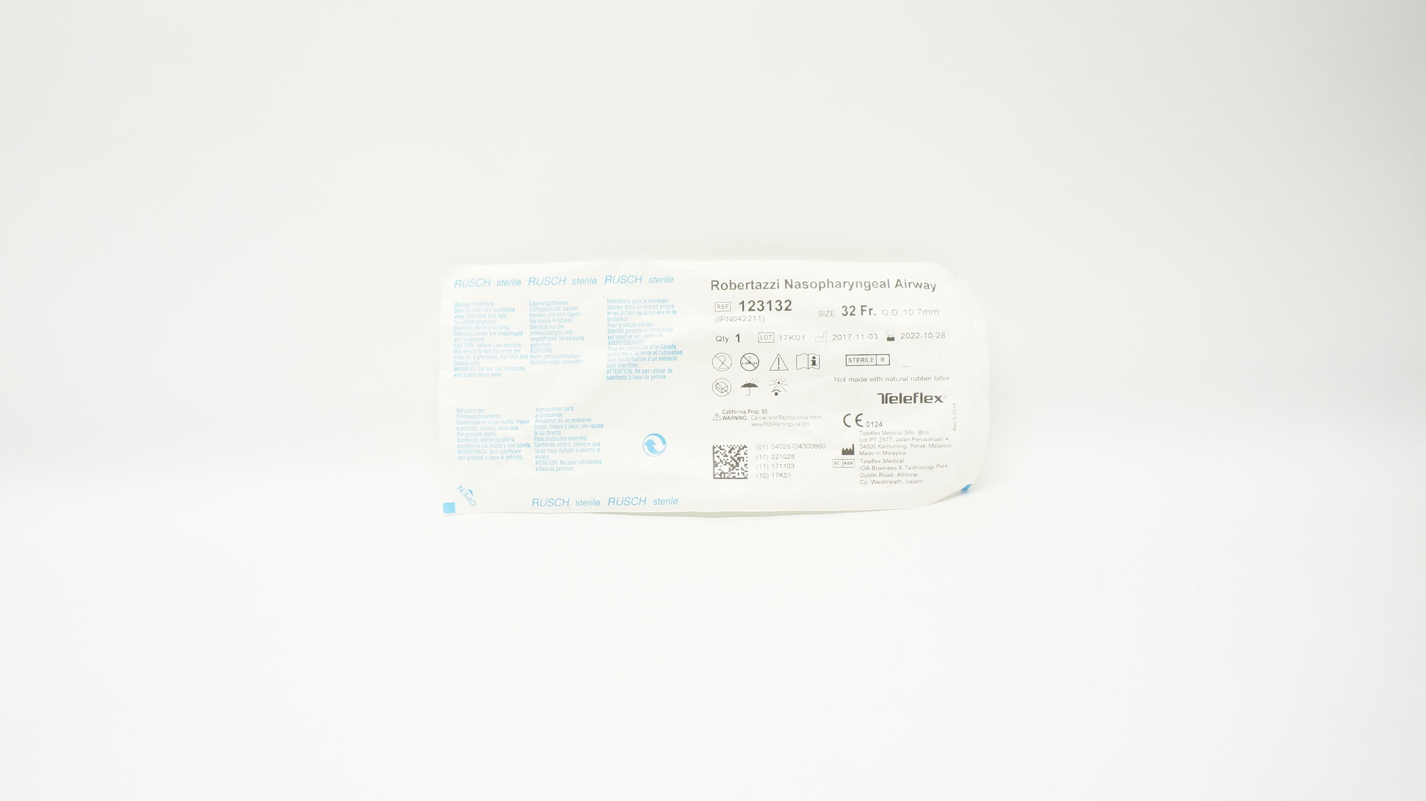 Teleflex 123132 Rusch Robertazzi Nasopharyngeal Airway 32Fr x 10.7mm O.D. (x)