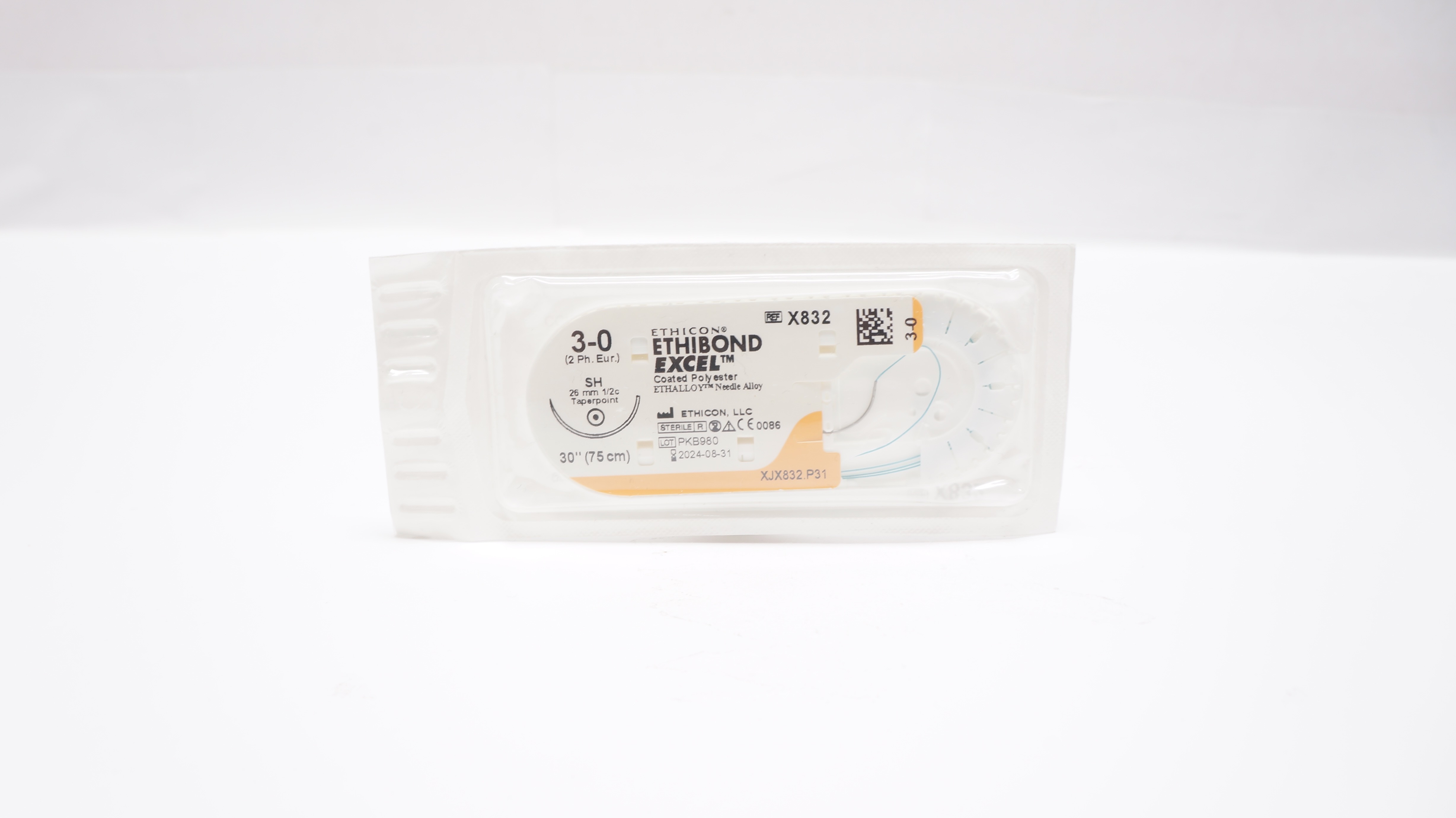 Ethicon X832 3-0 Ethibond Excel Polyester Stre SH, 26mm 1/2c Taper, 30inch