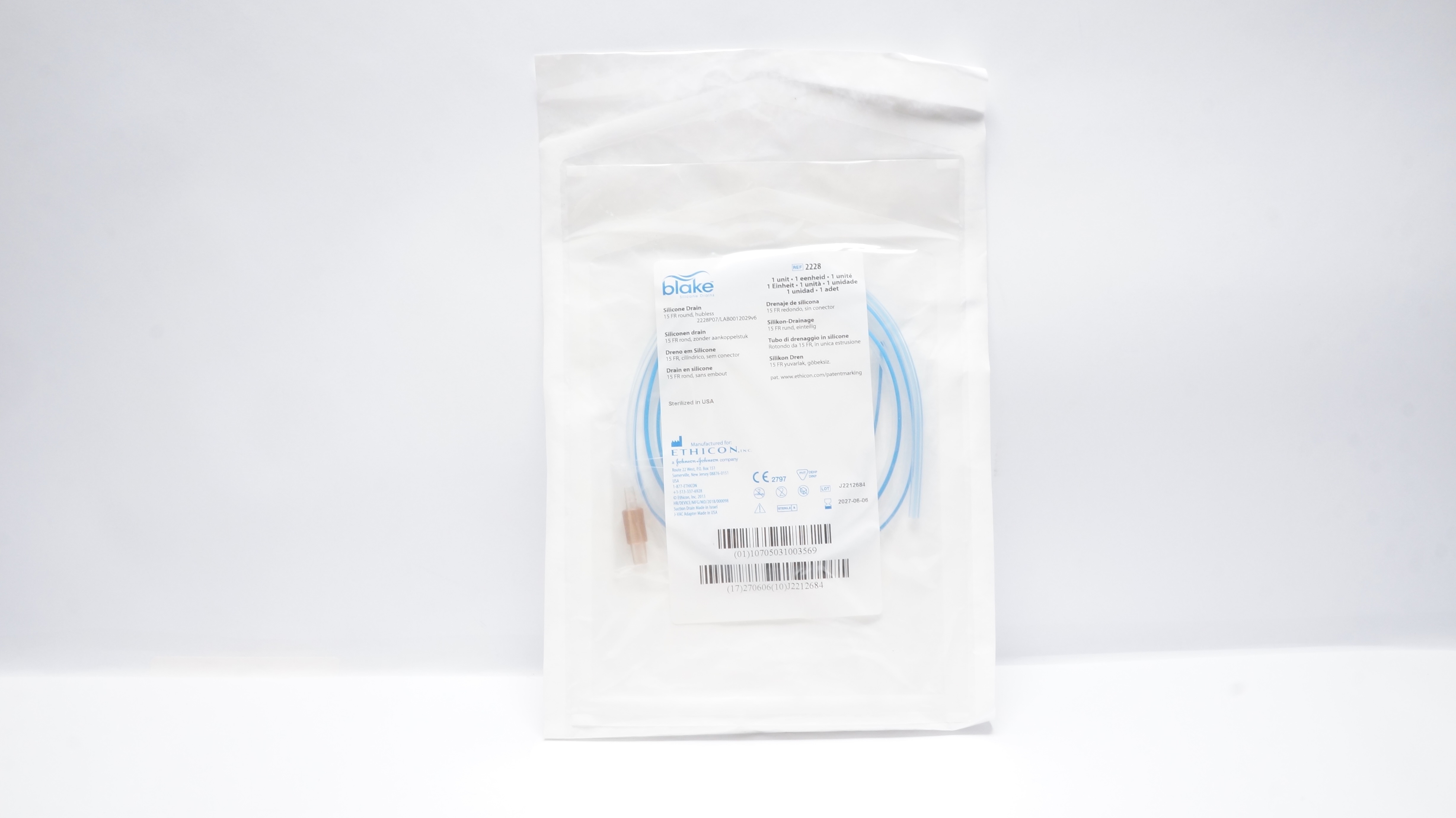 Ethicon 2228 Blake Round Hubless Silicone Drain, 15 Fr.