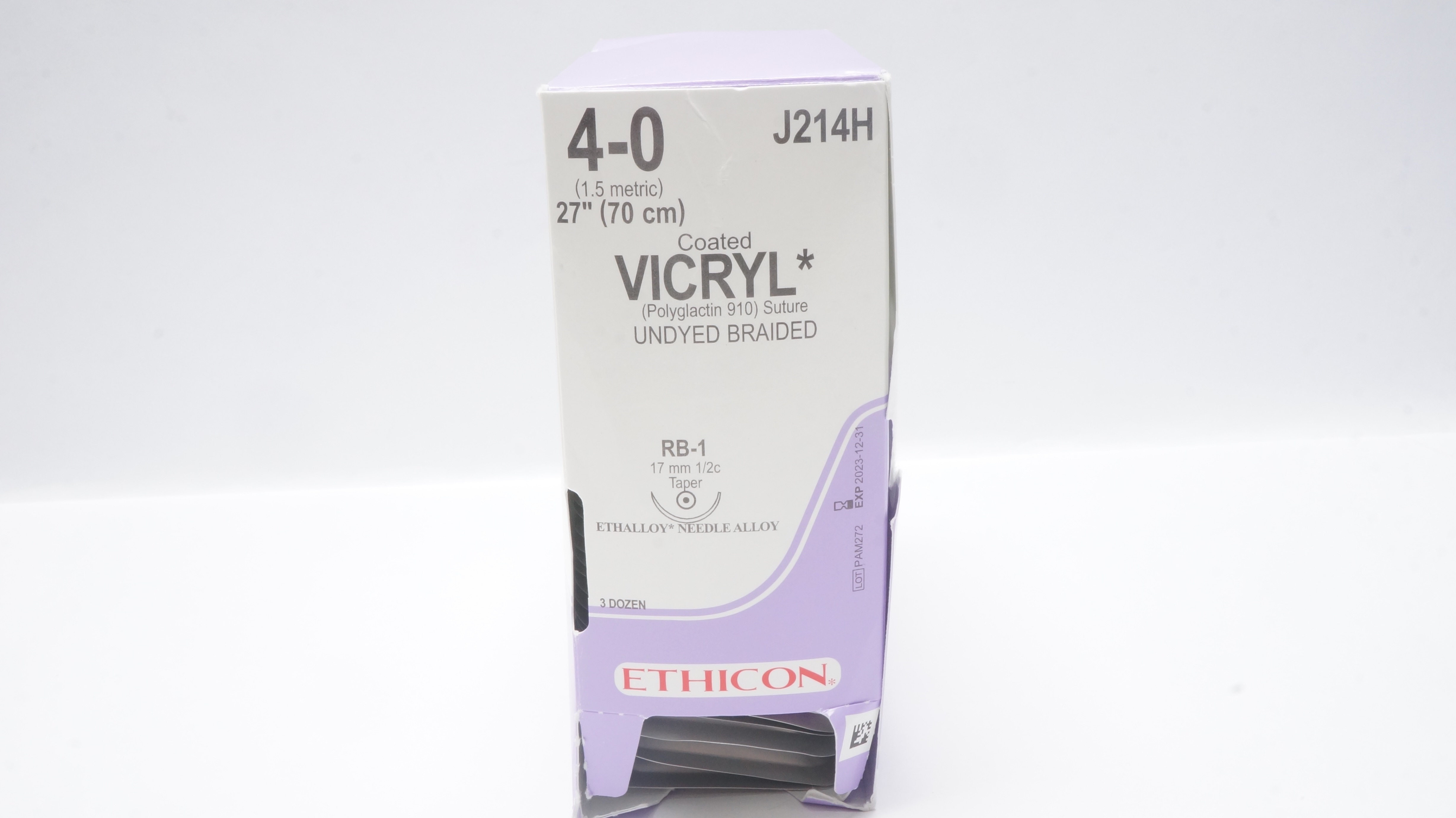 Ethicon J214H 4-0 Coated VICRYL Stre RB-1 17mm 1/2c Taper 27inch (x) - Box of 36