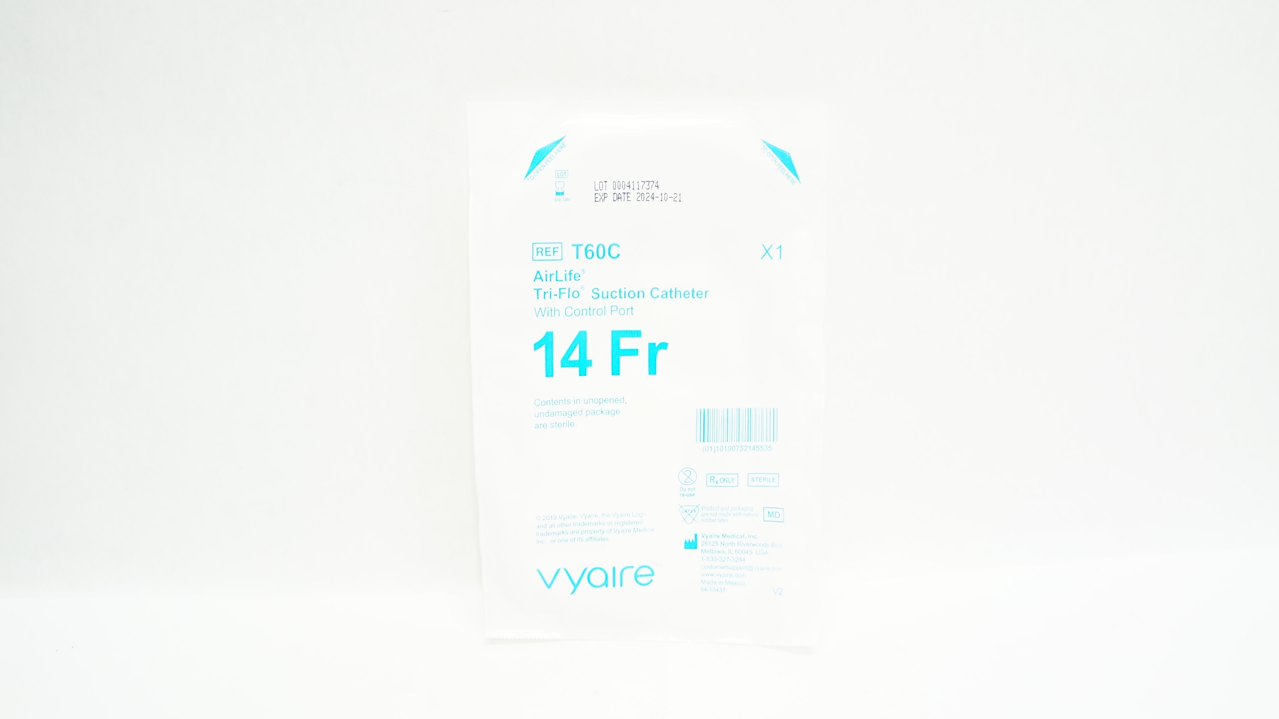 Vyaire T60C AirLife Tri-Flo Suction Cath. with Control Port, 14Fr