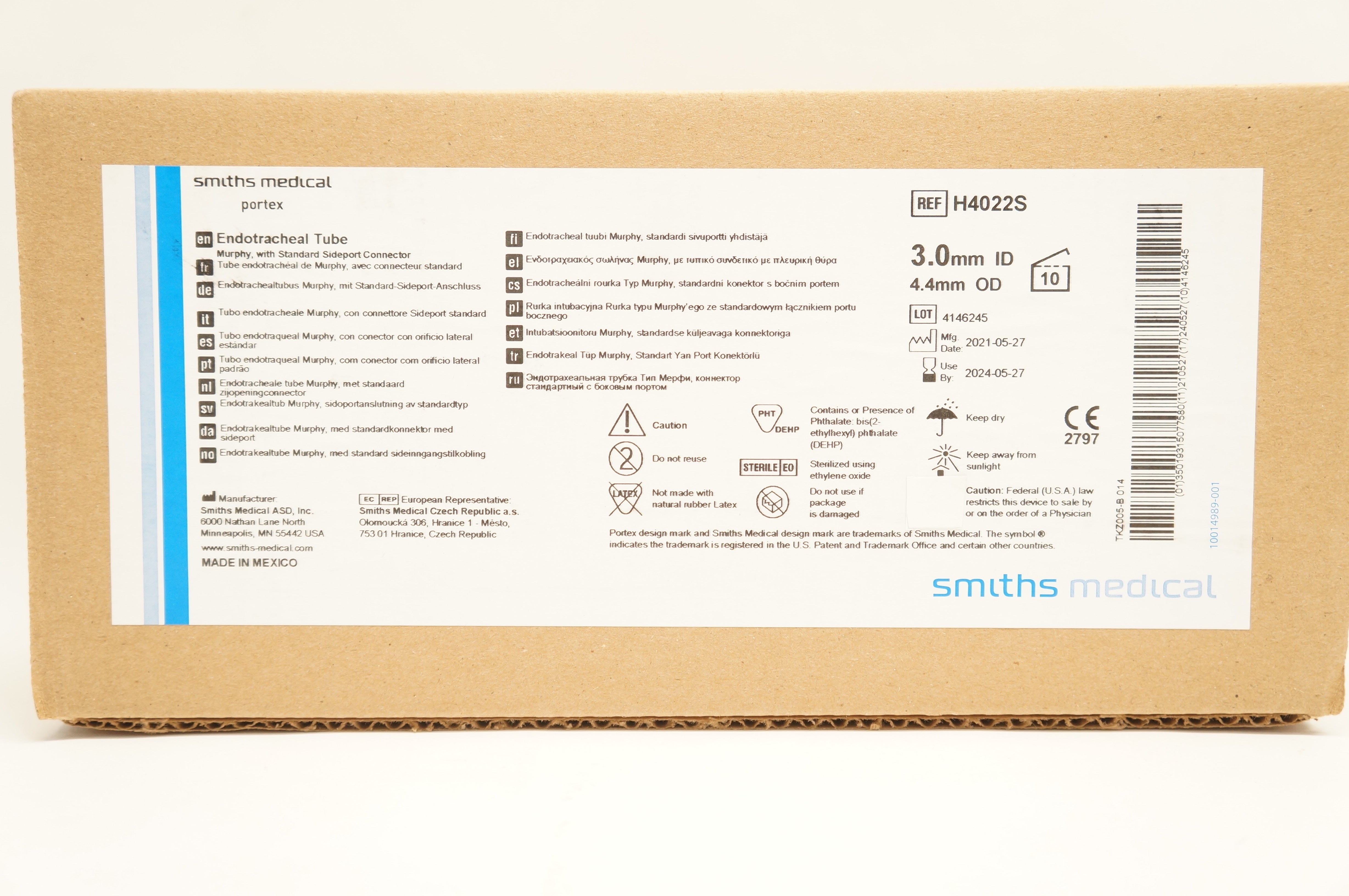 Smith Medical H4022S Portex Endotracheal Tube 3.0 x 4.4 - Box of 10