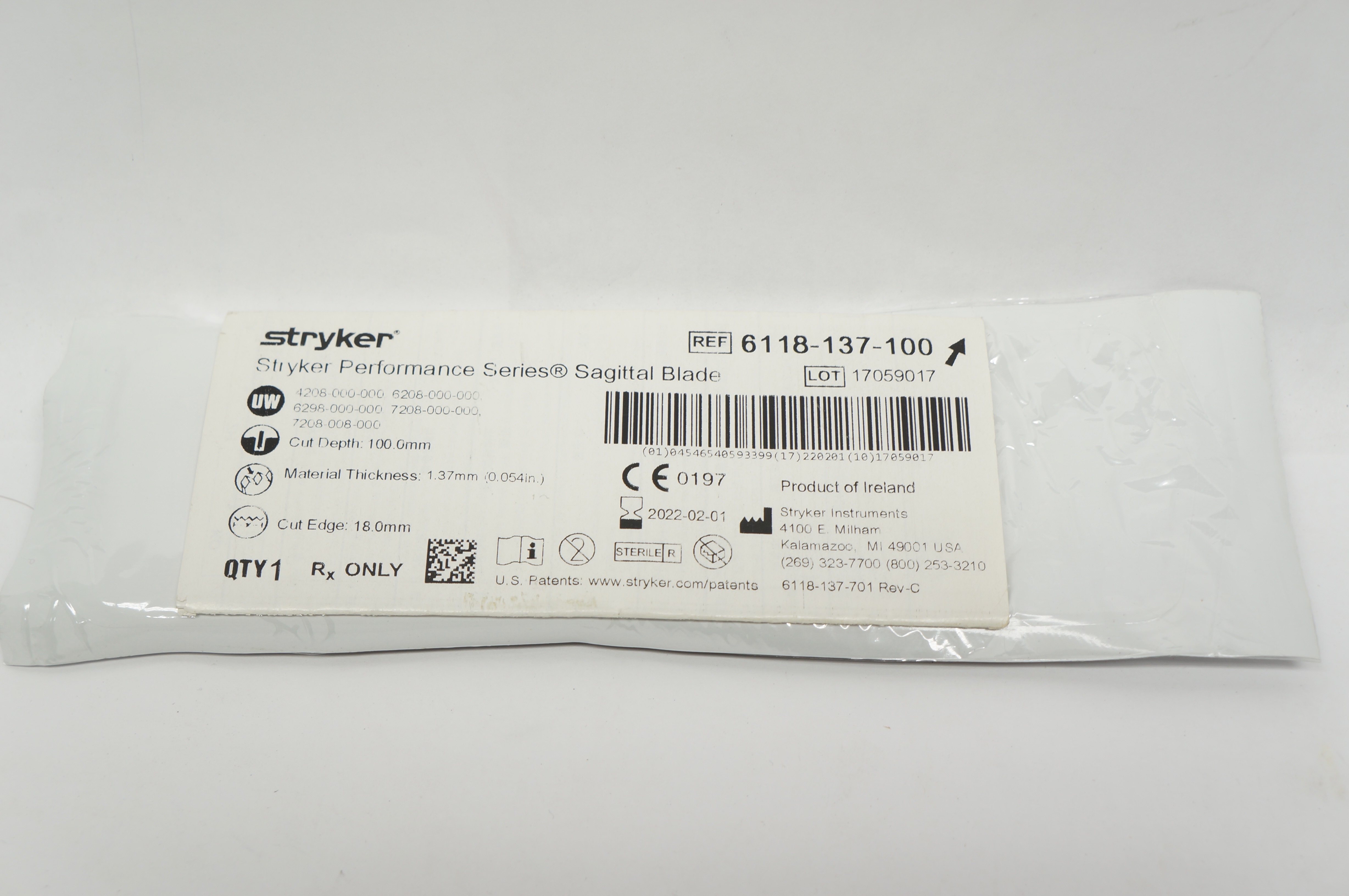 Stryker 6118-137-100 Performance Series Sagittal Blade Cut Edge 18.0mm (x)