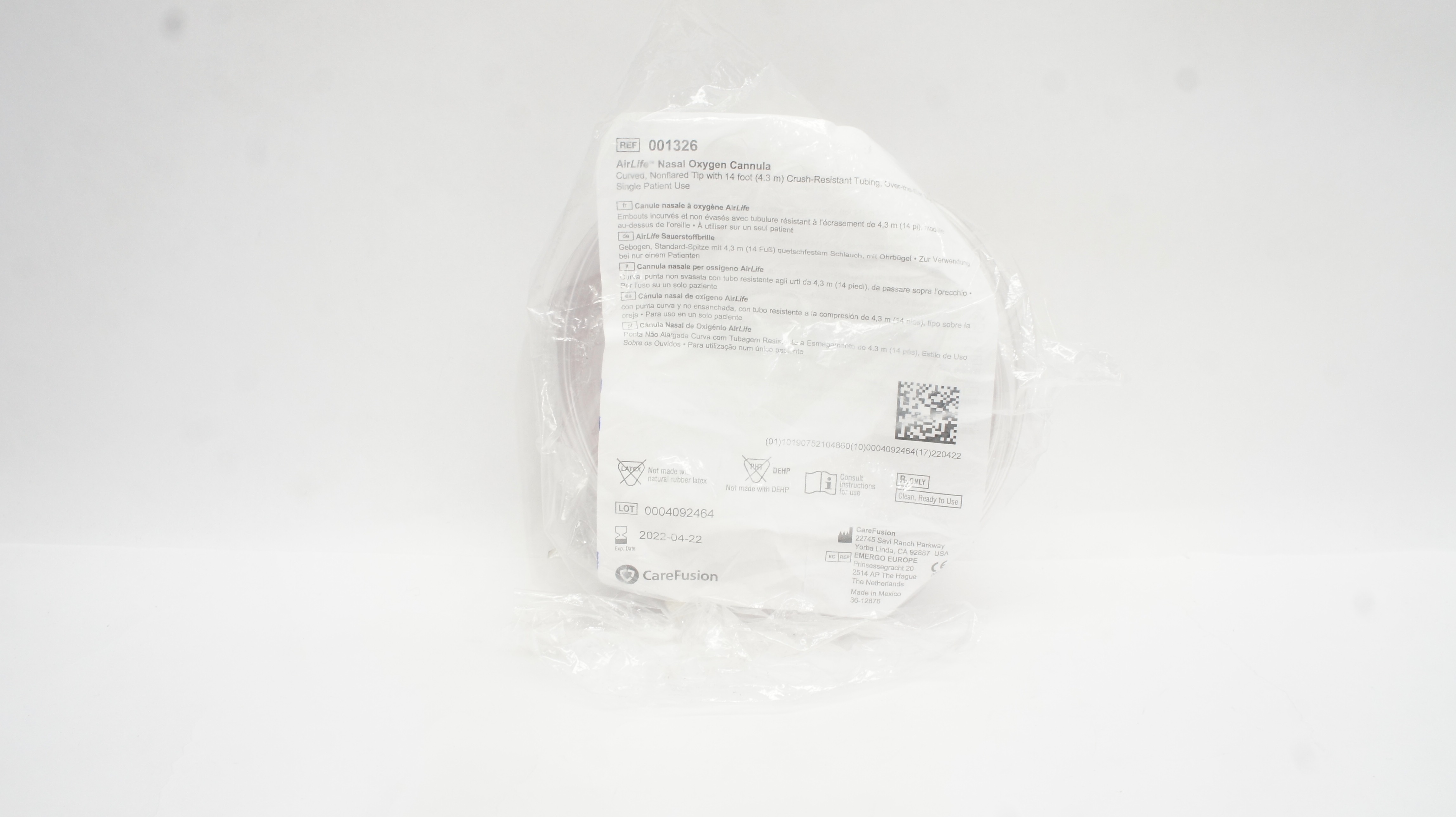 CareFusion 001326 AirLife Nasal Oxygen Cannula w/Crush Resistant Tubing 14ft (x)
