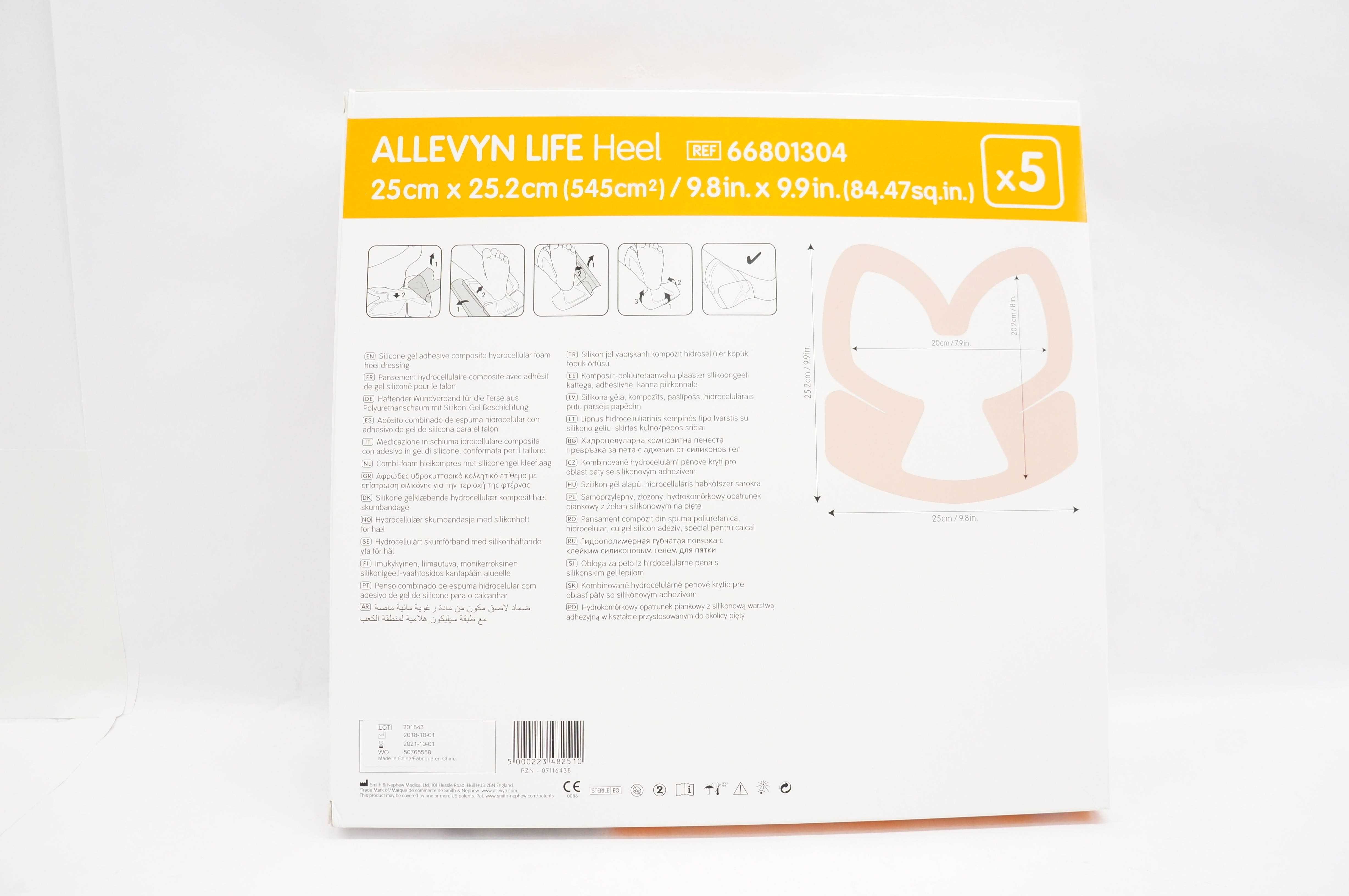 Smith&Nephew 66801304 Allevyn Life Heel Dressing 9.8 x 9.9inch (x) - Box of 5
