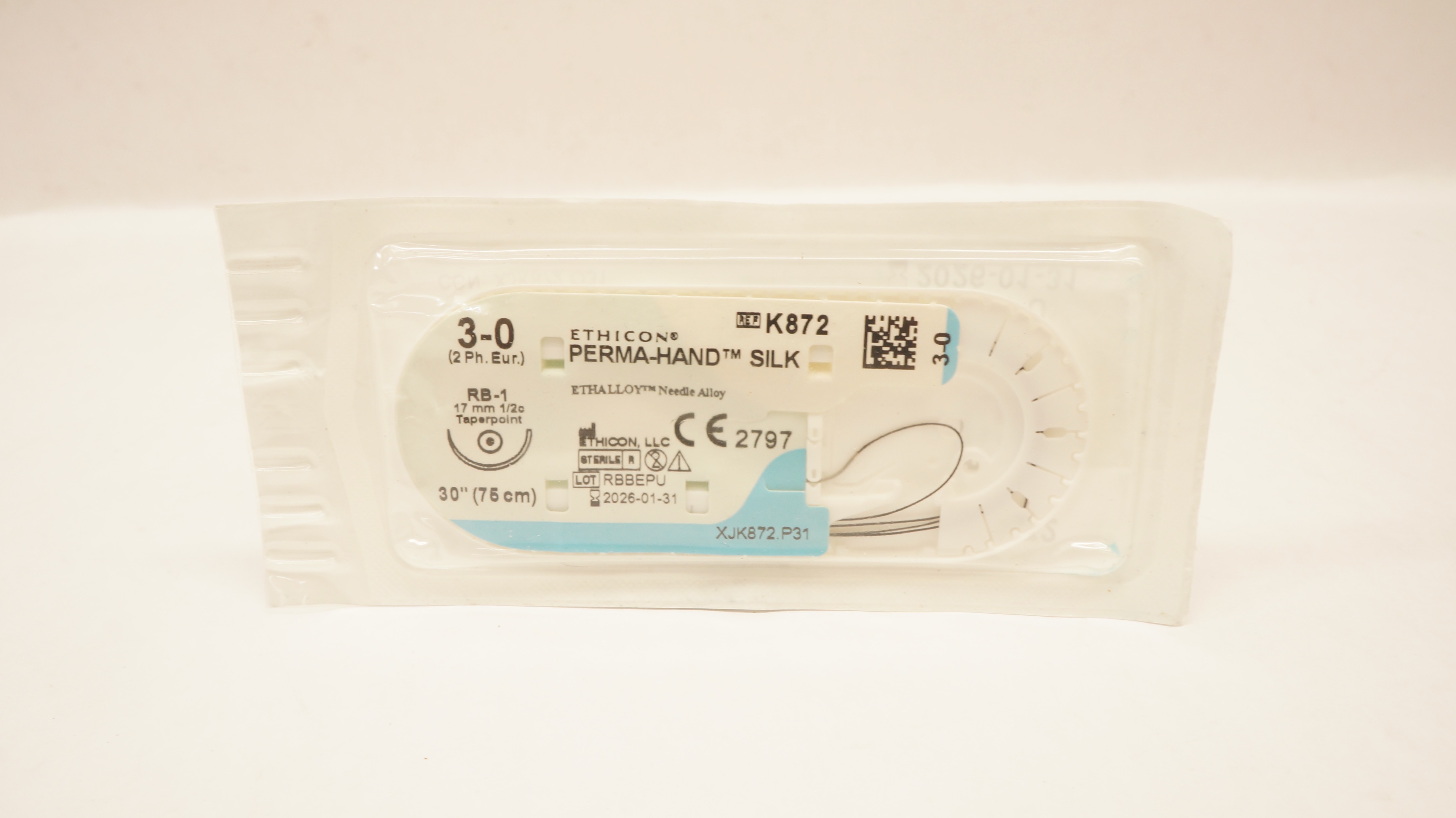 Ethicon K872 3-0 Perma-Hand Silk Stre RB-1 17mm 1/2c Taperpoint, 30inch