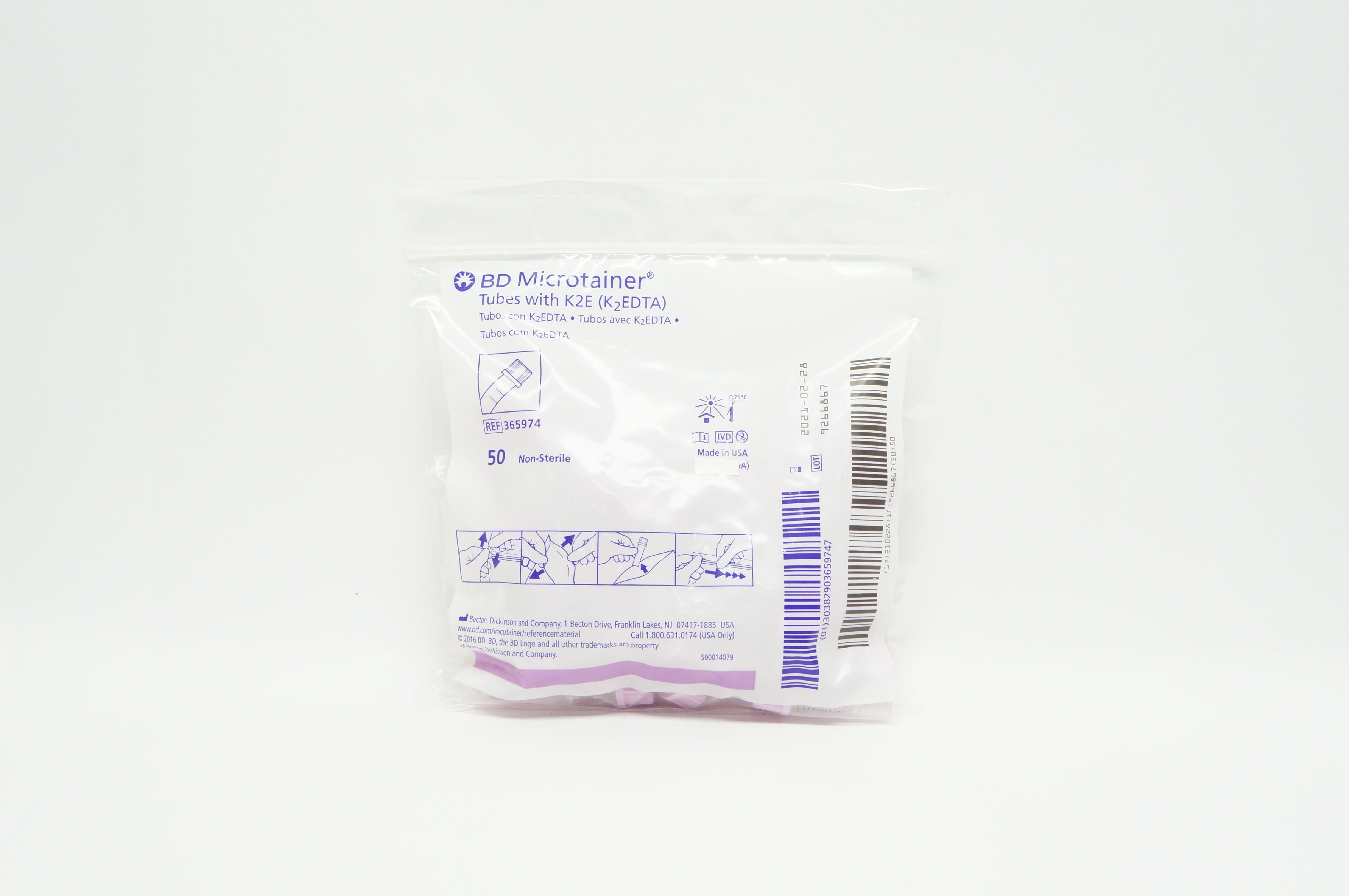 BD 365974 Microtainer Tubes with K2E - Pack of 50