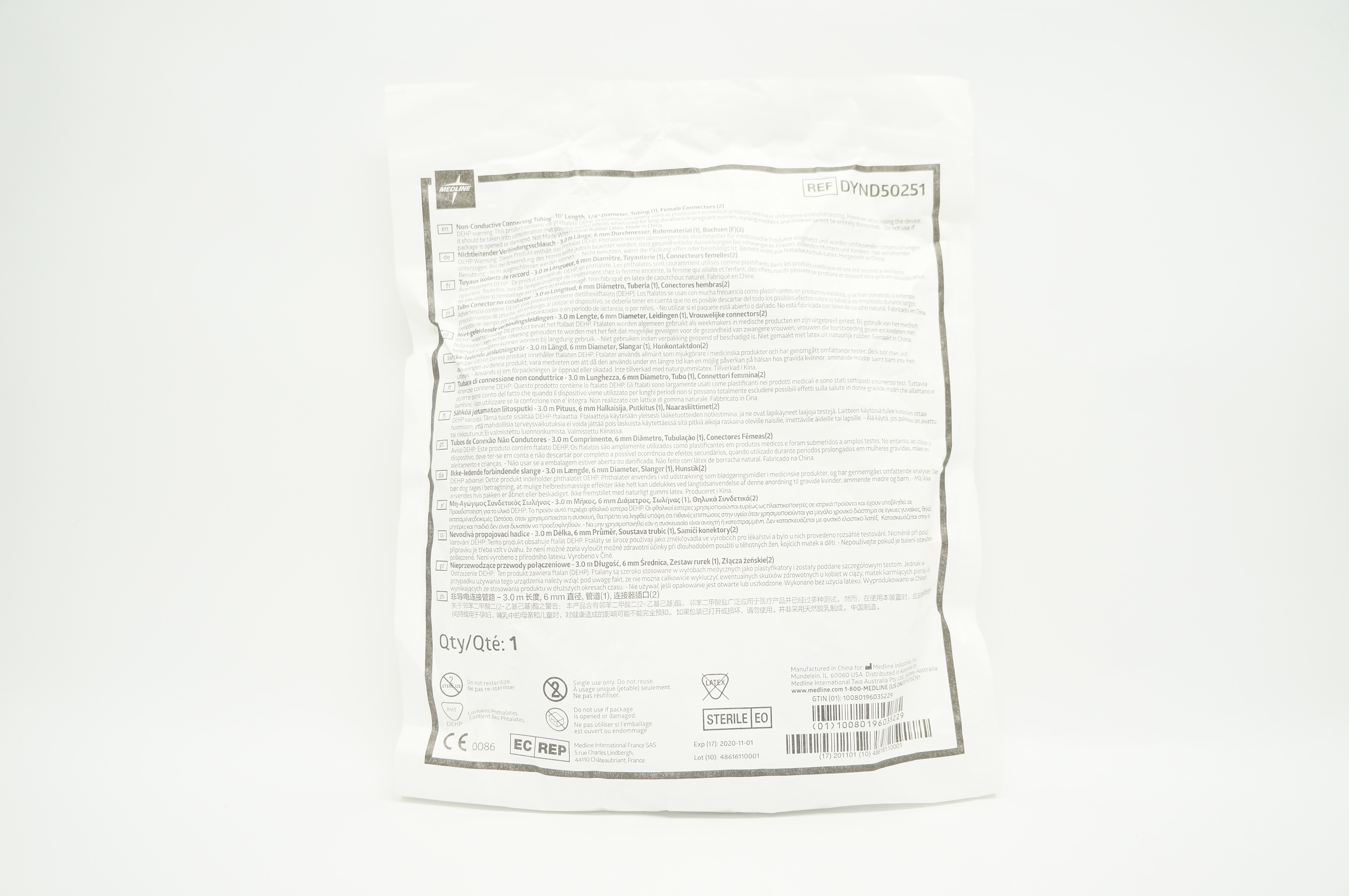 Medline DYND50251 Non-Conductive Connecting Tubing 1/4in x 10F (x)