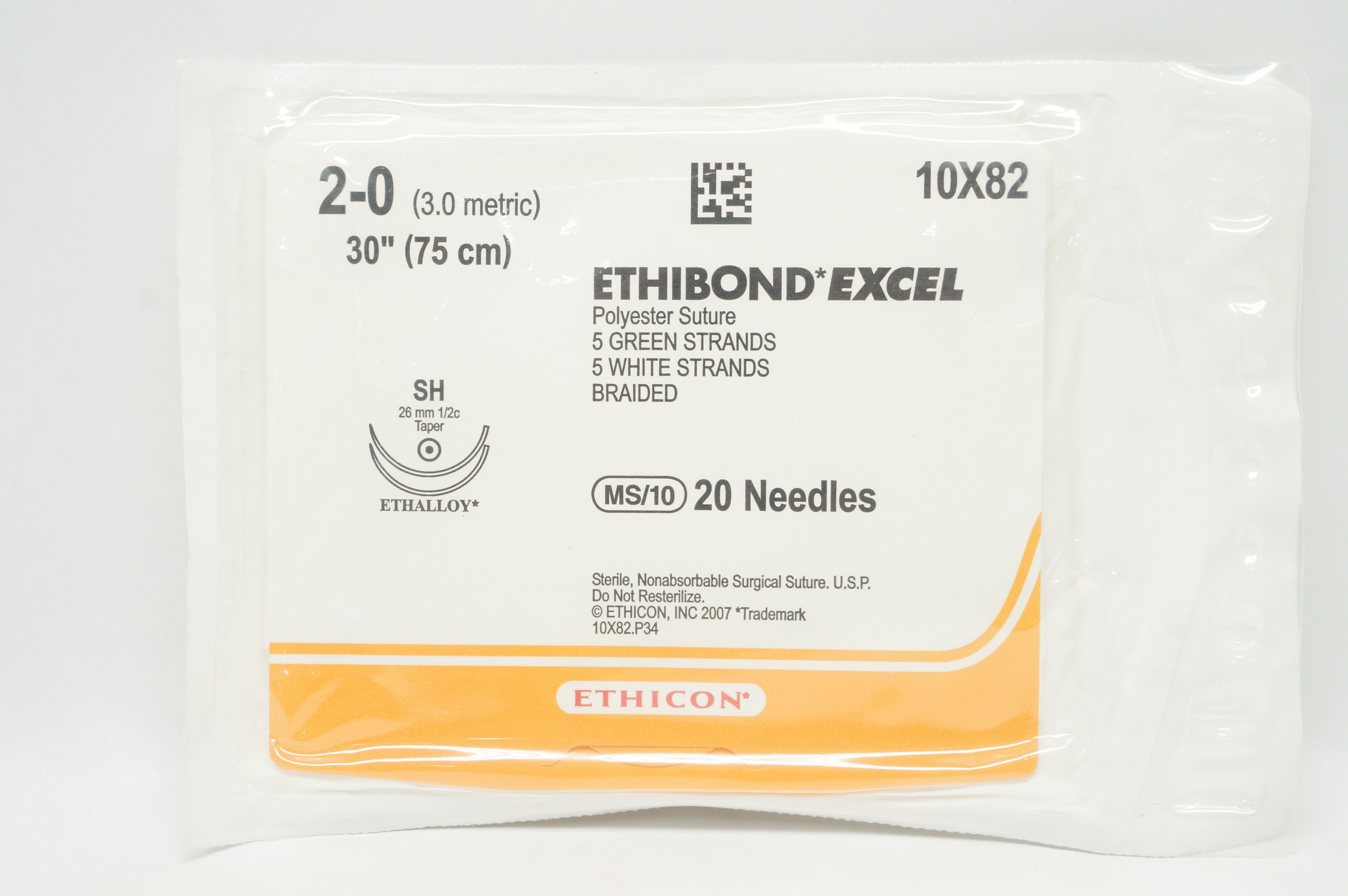 Ethicon 10X82 2-0 Ethibond Excel SH 26mm 1/2c Taper, 30inch